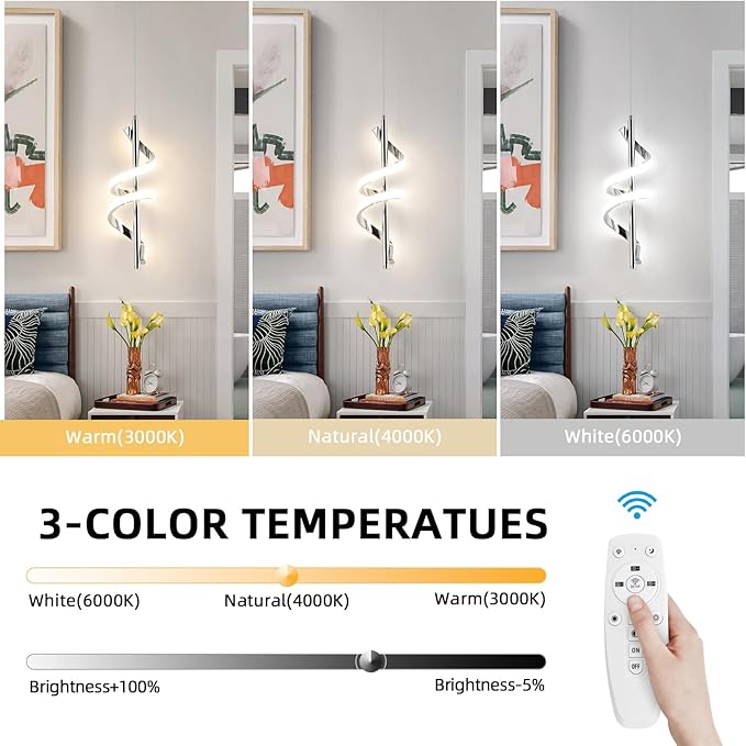 CANEOE Modern LED Pendant Light for Kitchen Island, 3000K-6000K Dimmable Kitchen Island Pendant Lighting for Dining Room Bar Living Room Bedroom Hanging Light Fixtures,1 Pack