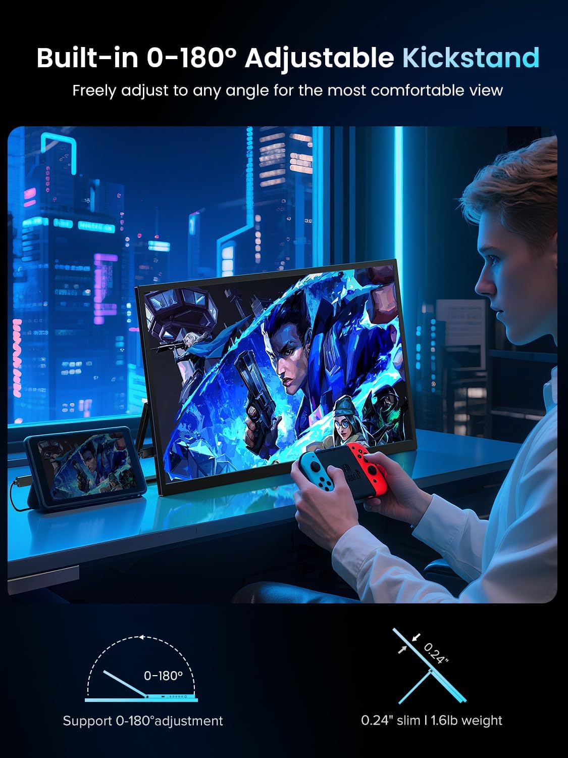 UPERFECT Portable Monitor 18.5-inch 120HZ Touchscreen 100% sRGB w/VESA & Stand 180° Adjustable Ultra-Slim & Lightweight Frameless FHD FreeSync IPS HDR Gaming Display, Travel Second Monitor for Laptop