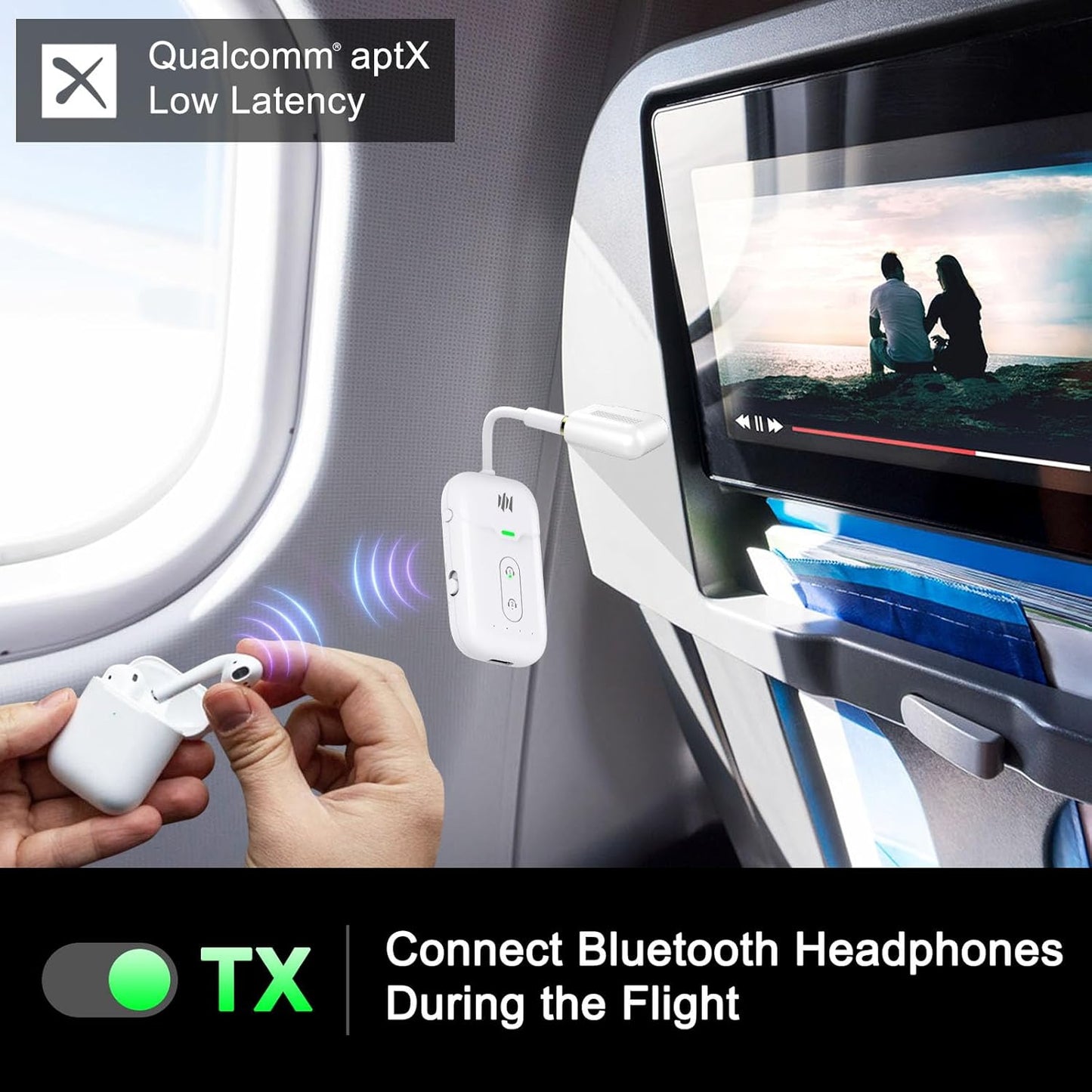Premium Airplane Bluetooth 5.4 Transmitter Adapter,Supports 2 AirPods/Headphones,Bluetooth Transmitter Receiver with aptX Low Latency,Wireless Adapter for Flight,TV,Gym,Tablets Car Stereo