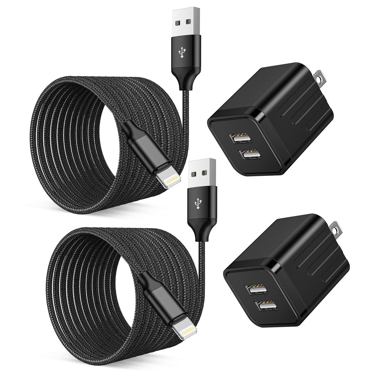 iPhone Fast Charger,2Pack 10FT iPhone Charge 2.1A Dual Port USB Wall Charger Block Plug Adapter with Long Fast Charging Lightning Braided Cable Cord for iPhone 14 13 12 11 Pro Max XS XR 8 7 Plus iPad