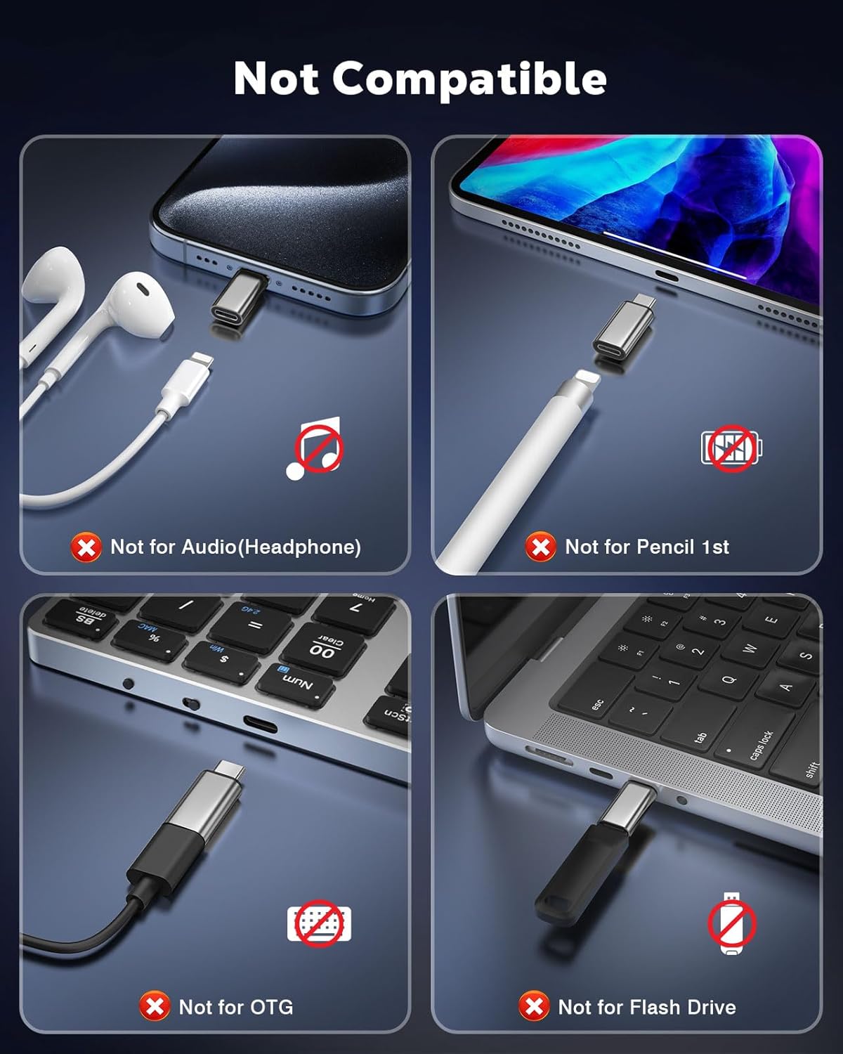 MoKo 4 Pack Lightning Female to USB C Male Adapter,USB-C Lightning Adapter for iPhone Air 17 16 15 Pro Max Plus, iPad Pro/Air, Galaxy,iPhone to USB C Adapter for Data Sync, NOT for Audio/OTG,Silver