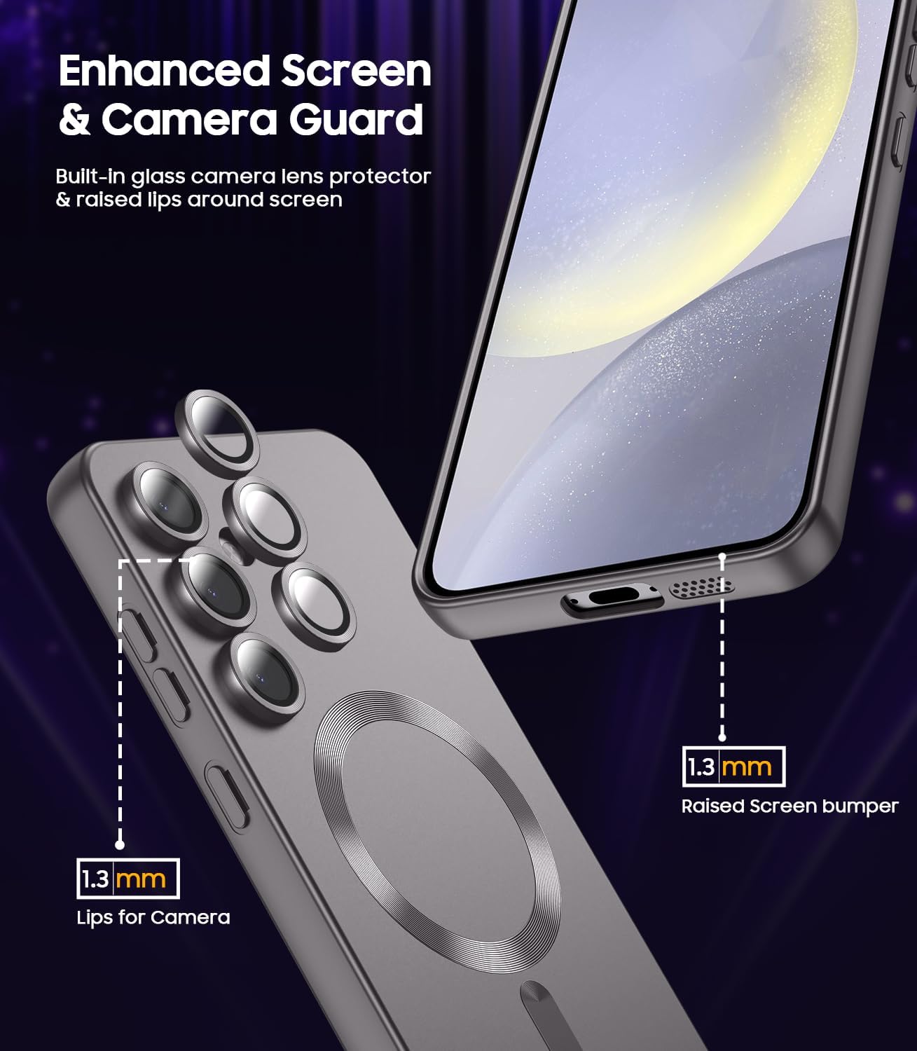 Magnetic for Samsung Galaxy S24 Plus Case [Compatible with MagSafe][Built-in Camera Lens Protector] Slim Soft Silicone Bumper Shockproof Metallic Luster Phone Case (Gray)