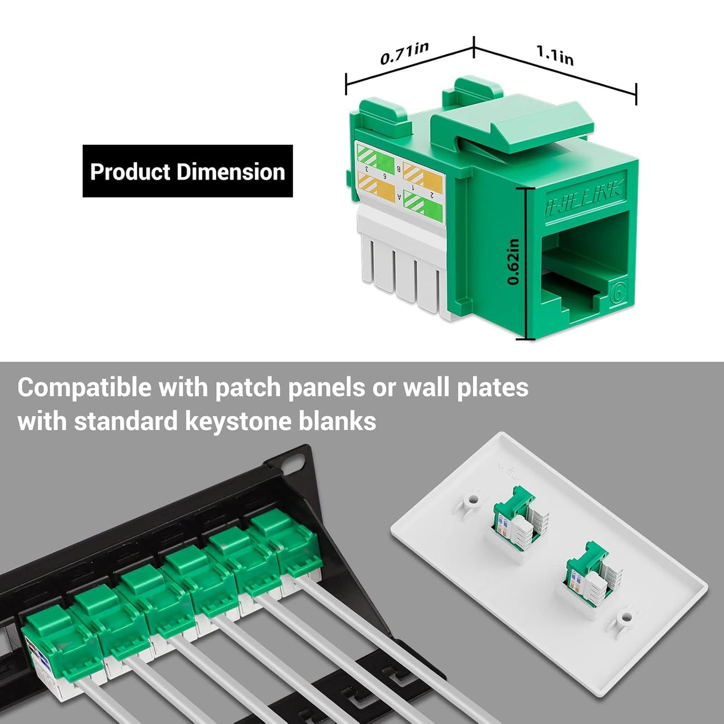 iwillink 10Gbps Cat6 Keystone Jack, RJ45 Keystone Jack 25-Pack and Keystone Punch-Down Stand, UTP Modular Ethernet Jack Insert 90-Degree, Punch Down Keystone Jack Adapter, Green