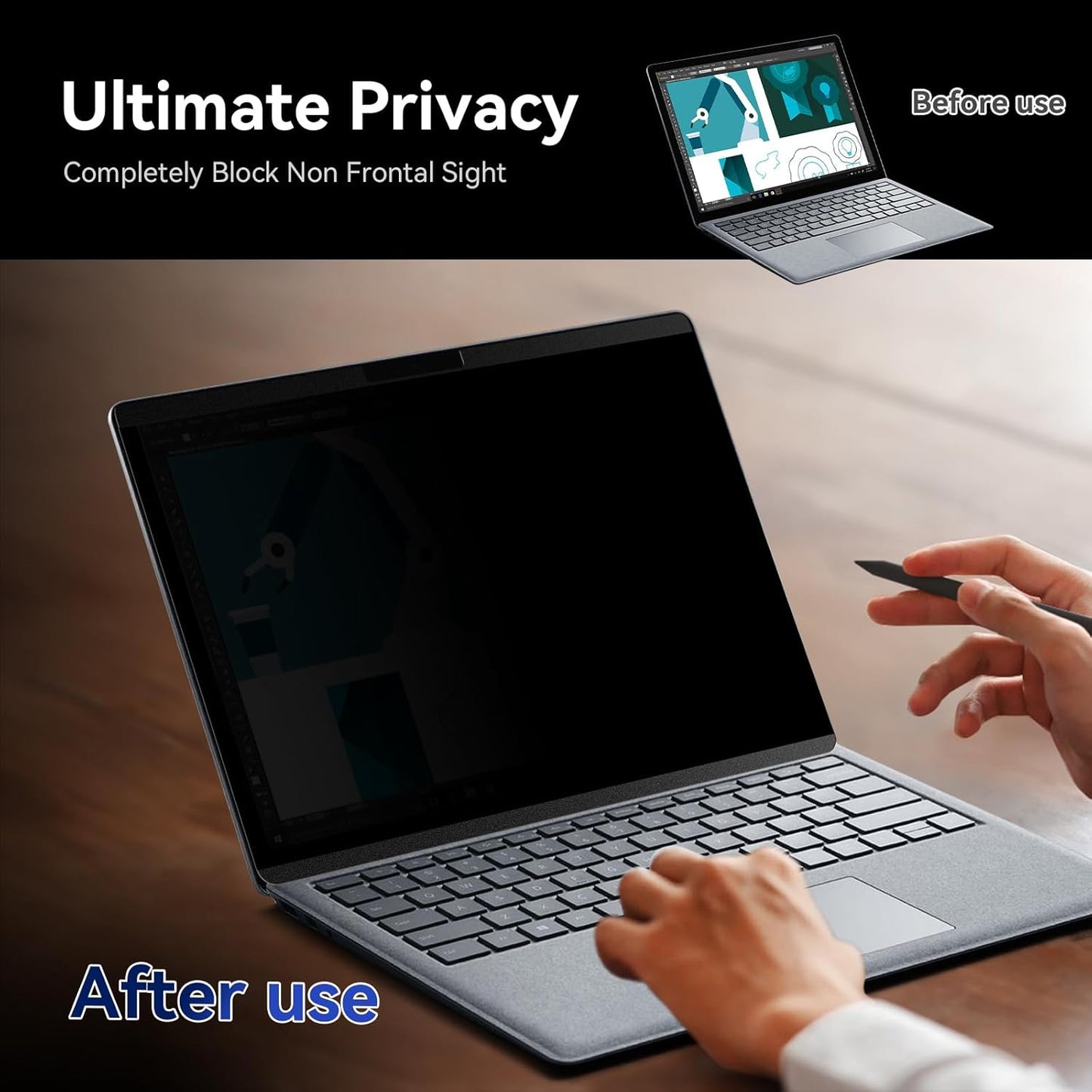 Magnetic Privacy Filter Compatible with 15 Inch Surface Laptop 5/4/3/2/1, Removable Anti Glare Blue Light Laptop Privacy Screen Black Security Private