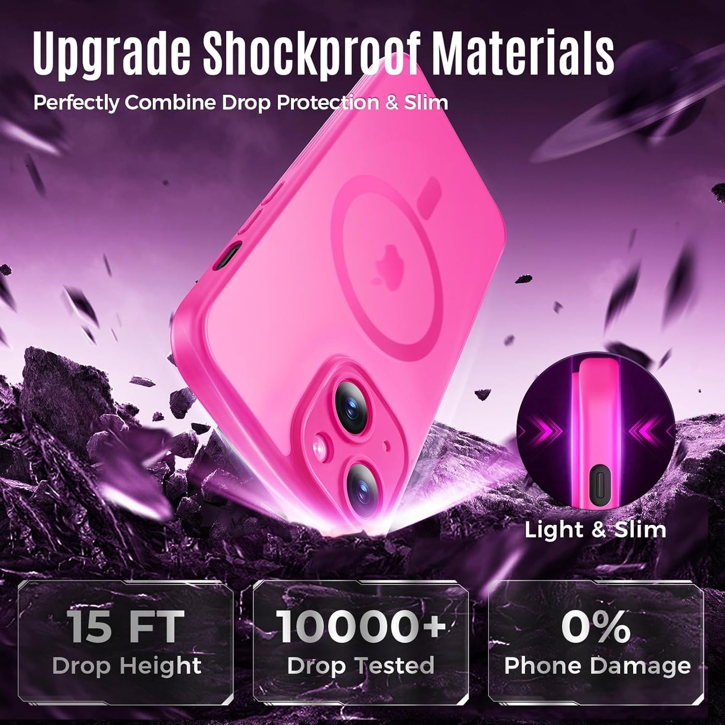Designed for iPhone 14 Case, Compatible with MagSafe, with Privacy Screen Protectors X2, [Camera Protection] [15FT Military Drop Protection] Shockproof Phone Case, 6.1", Hot Pink