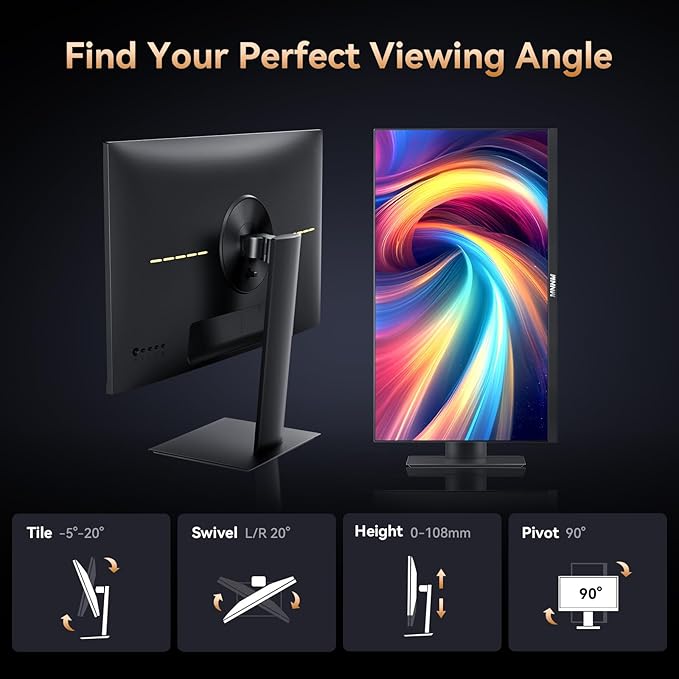 27 Inch Computer Monitor - Fast IPS 2K QHD 2560 x 1440p Desktop Monitor 100Hz 16:9 Display HDMI 2.0 & DP1.4 FreeSync 100% sRGB TÜV Eye Care PC Gaming Screen Support Vesa Height/Tilt/Swivel/Pivot