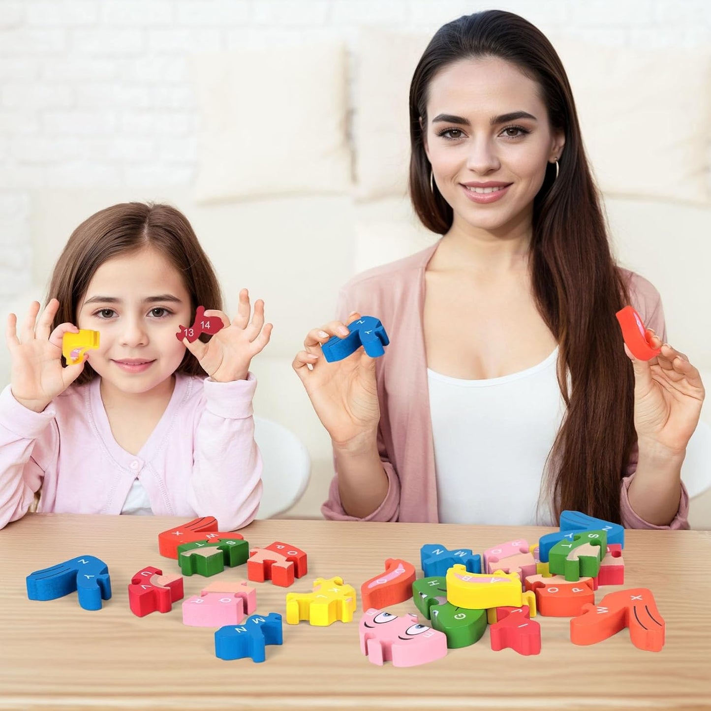 LovesTown Rooster Wooden Puzzles for Toddlers, Montessori ABC Learning Toys for Kids Ages 3-6, 26 Letters, Colorful Educational GIFS