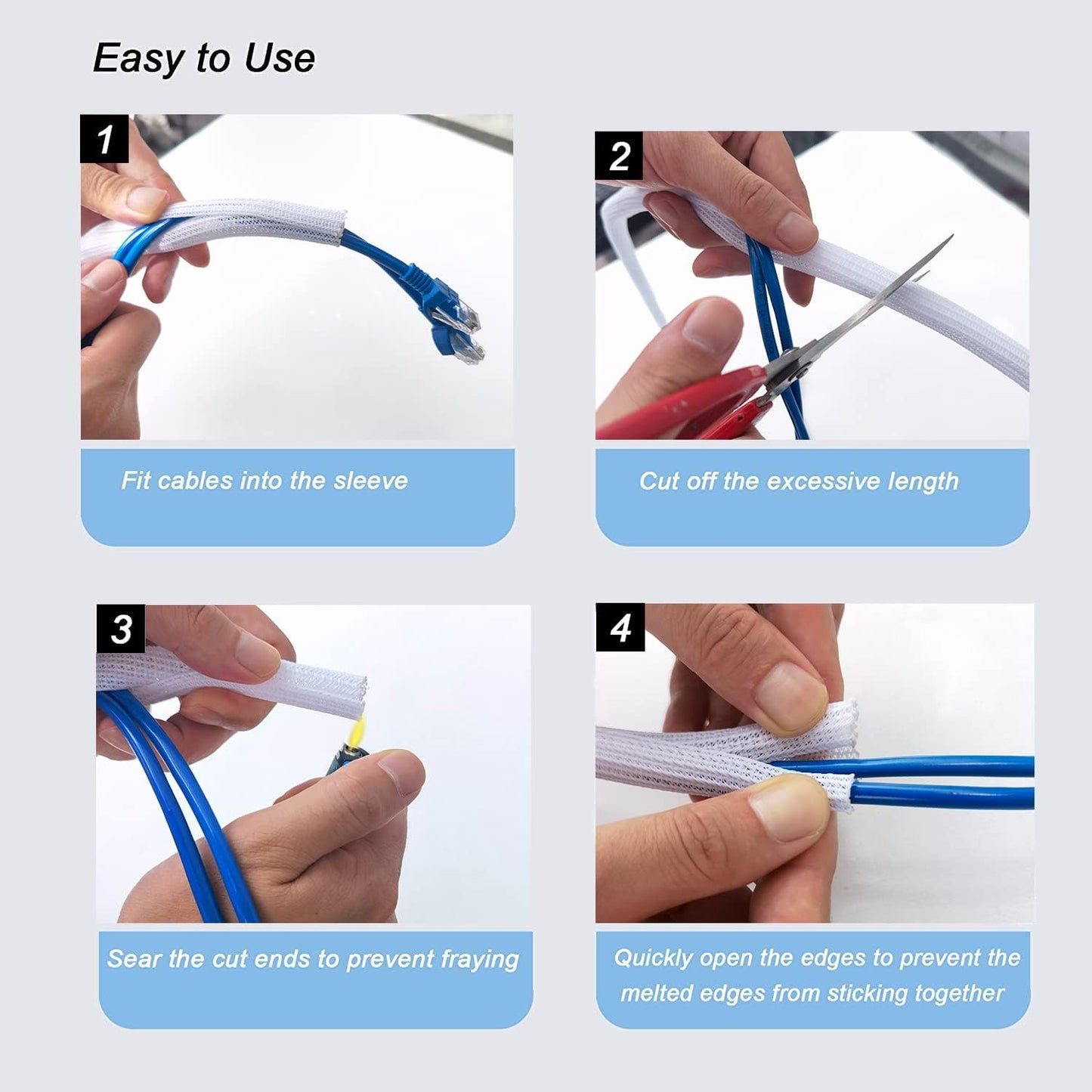 CrocSee 25ft - 3/8 inch Braided Cable Management Sleeve Cord Protector - Self-Wrapping Split Wire Loom for TV/Computer/Home Theater/Engine Bay - White