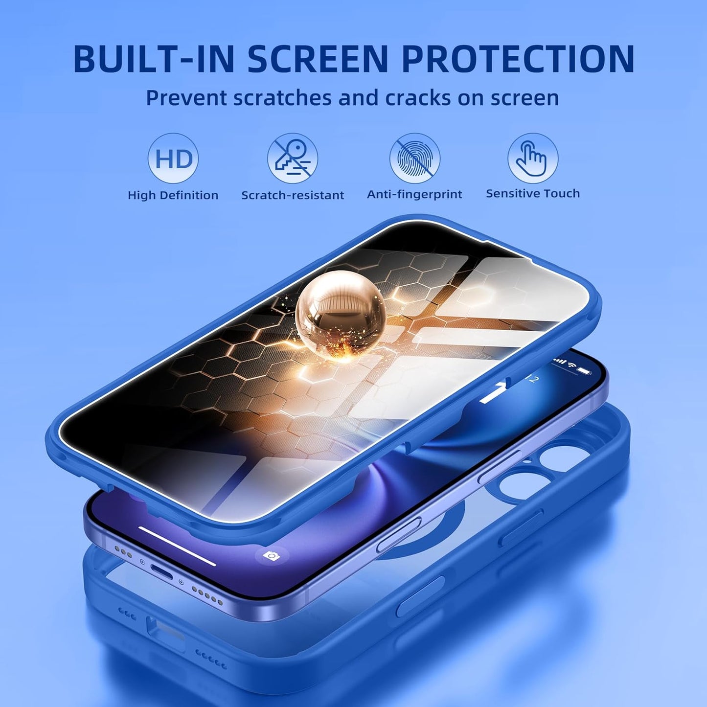 BERFY Magnetic for iPhone 16 Case, Compatible with MagSafe, Built-in Privacy Screen Protector and Upgraded Camera Protection, Anti-Spy Full Body Shockproof Phone Case for 16 6.1", Klein Blue