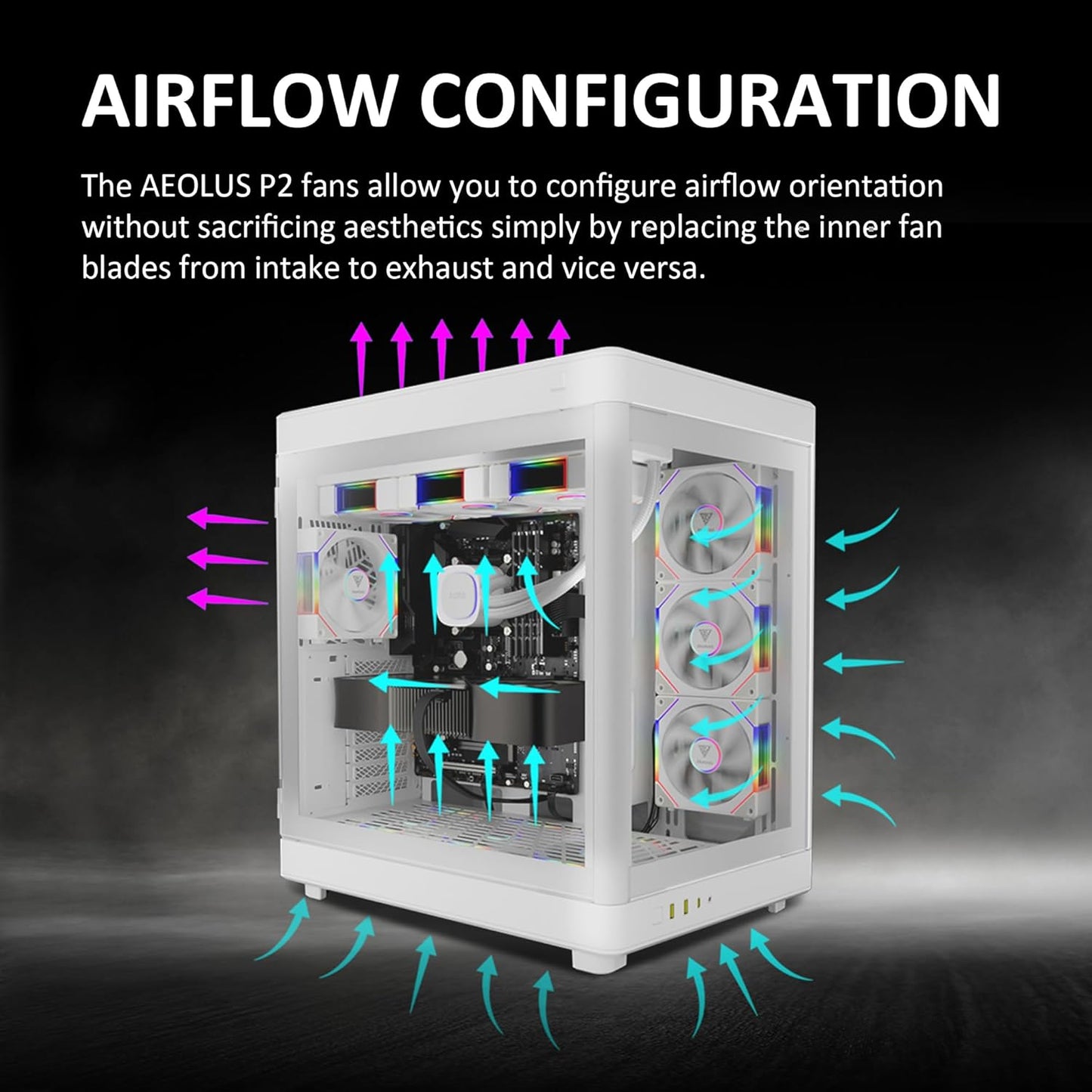 GAMDIAS Aeolus P2-1203U 120mm ARGB PWM Fan(3 Fan Pack w/USB Hub), Include Reverse Fan Blade x3, ARGB Sync Ready, Easy Installation & Cabless Daisy-Chain Design, Silent Operation, Up to 2400RPM, White