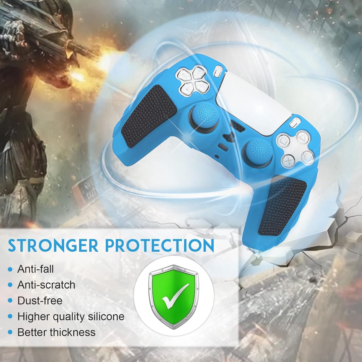 SIKEMAY Anti-Slip PS5 Controller Skin, Soft Thicken Non-Slip Studded Silicone Gel Grip Protective Cover Case for PlayStation 5 Controller Grip, 2 Pack with 8 x Thumb Grip Caps