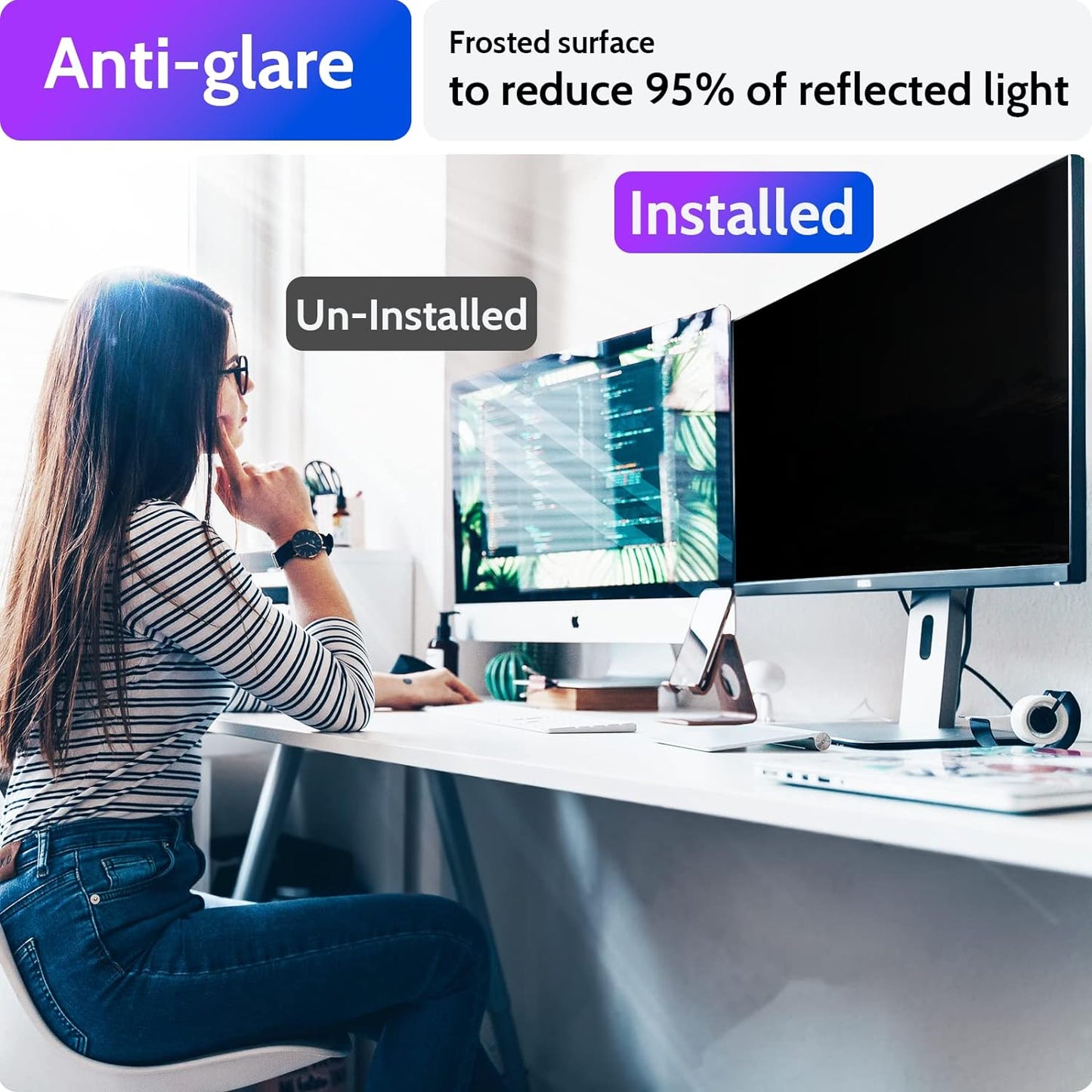 Privacy Screen for Computer Monitor 23.8 Inch 16:9 Aspect Ratio, Anti Blue Light Glare Removable 23.8 in Privacy Screen Filter Protective Film, HD 23.8 Inch Privacy Screen Protector for Monitor