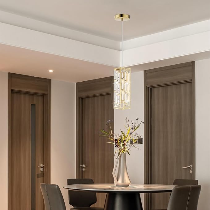 Brass Pendant Lights Modern Pendant Light Fixture, Mini Crystal Pendant Ceiling Light, Pendant Light for Kitchen Island, Dinning Room, Bedroom, Kitchen Sink Lighting (2-Pack)