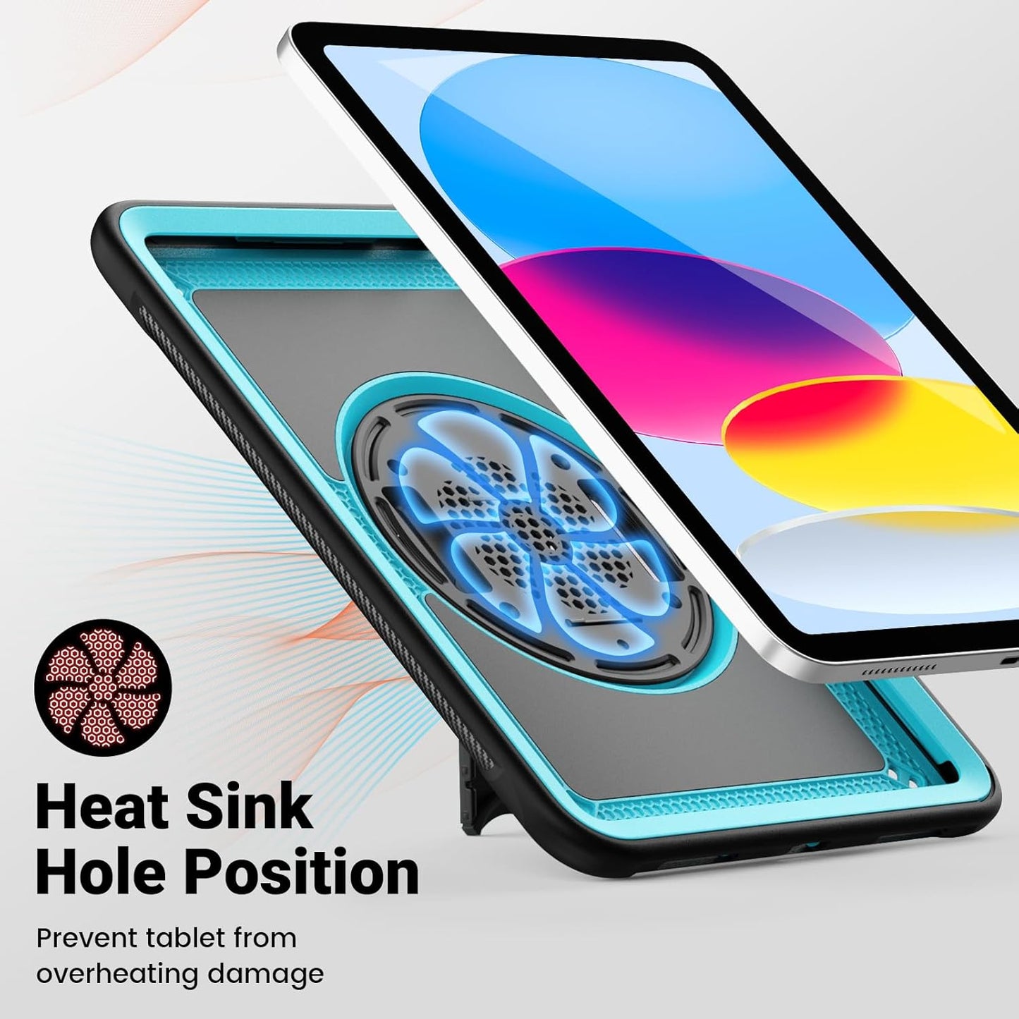 SCSVPN Case for iPad (A16) 11th Generation 11 Inch 2025 / 10th Generation 10.9 Inch 2022, Shockproof Protective Case with Screen Protector, Pen Holder, Rotating Stand, Hand/Shoulder Strap - Sky Blue