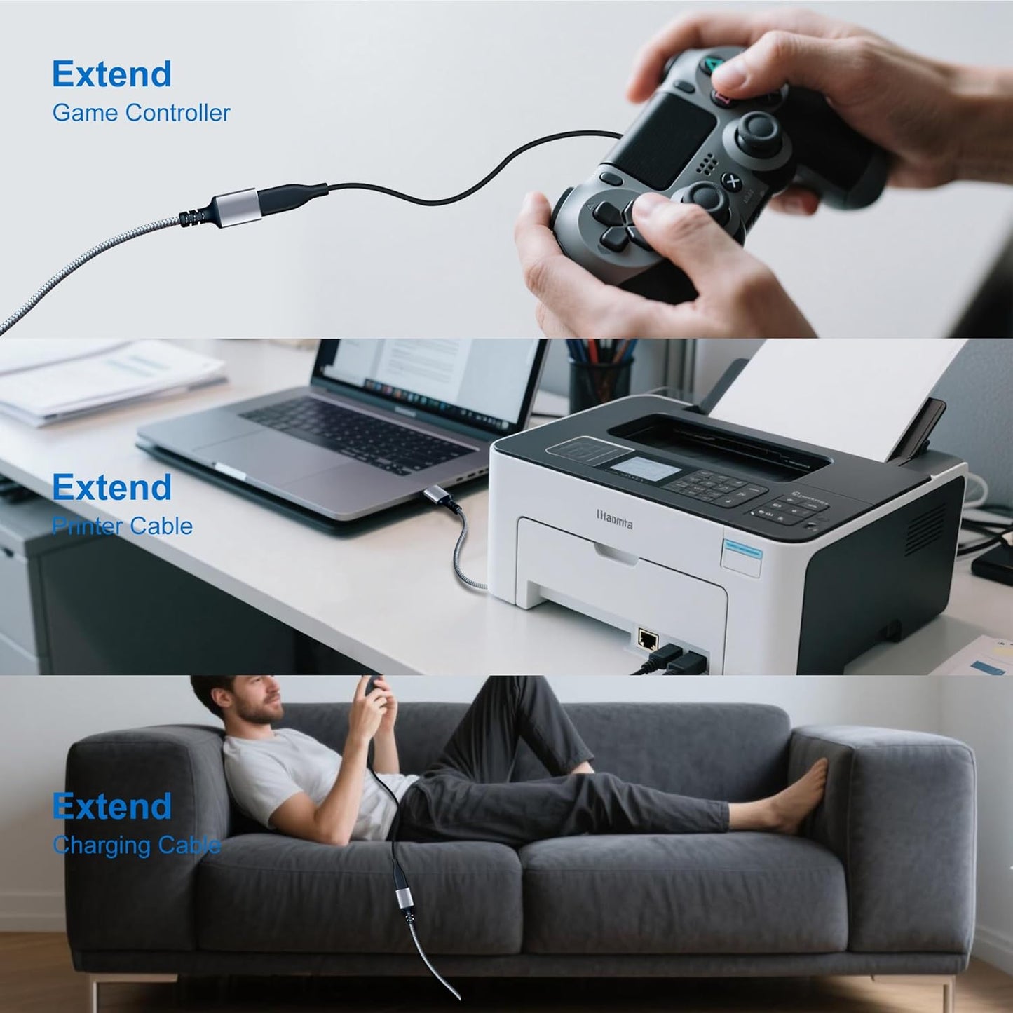Tan QY USB 3.0 Extension Cable 15Ft, USB 3.0 High Speed Extender Cord Type A Male to A Female for PlayStation, Xbox, USB Flash Drive, Hard Drive, Card Reader,Scanner,Printer,Keyboard (Silver, 15Ft)