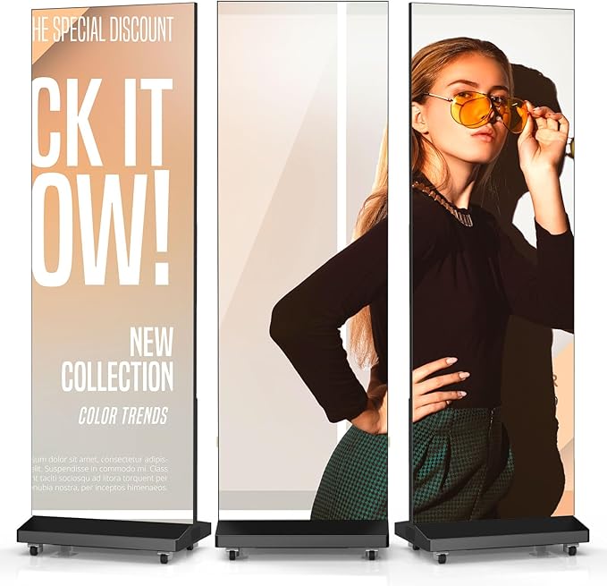 80" Seamless Splicing LED Display, Foldable Poster Screen with P1.86 Digital Signage Display LED Totem with USB/HDMI/WiFi/Remote
