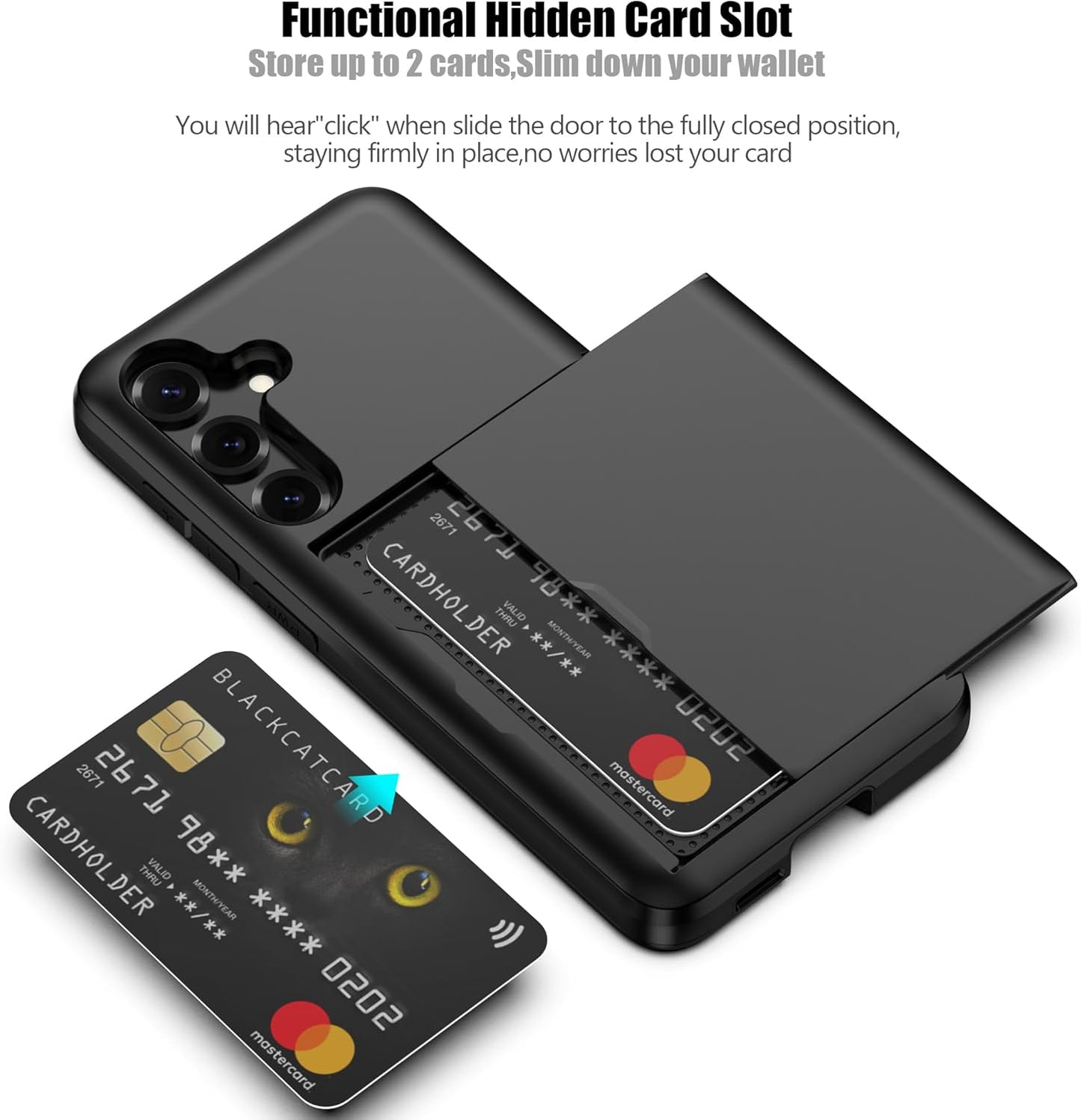 Nvollnoe for Samsung Galaxy S25 Case with Card Holder Dual Layer Heavy Duty Protective Case Hidden Card Slot Slim Wallet Cover for Samsung S25 6.2''(Black)