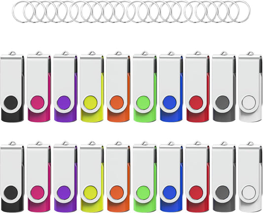 Flash Drives 128MB 20 Pack with Keychains, Swivel USB 2.0 Thumb Drives Bulk USB Drive Memory Stick Thumb Drives Pack (Mixcolors)