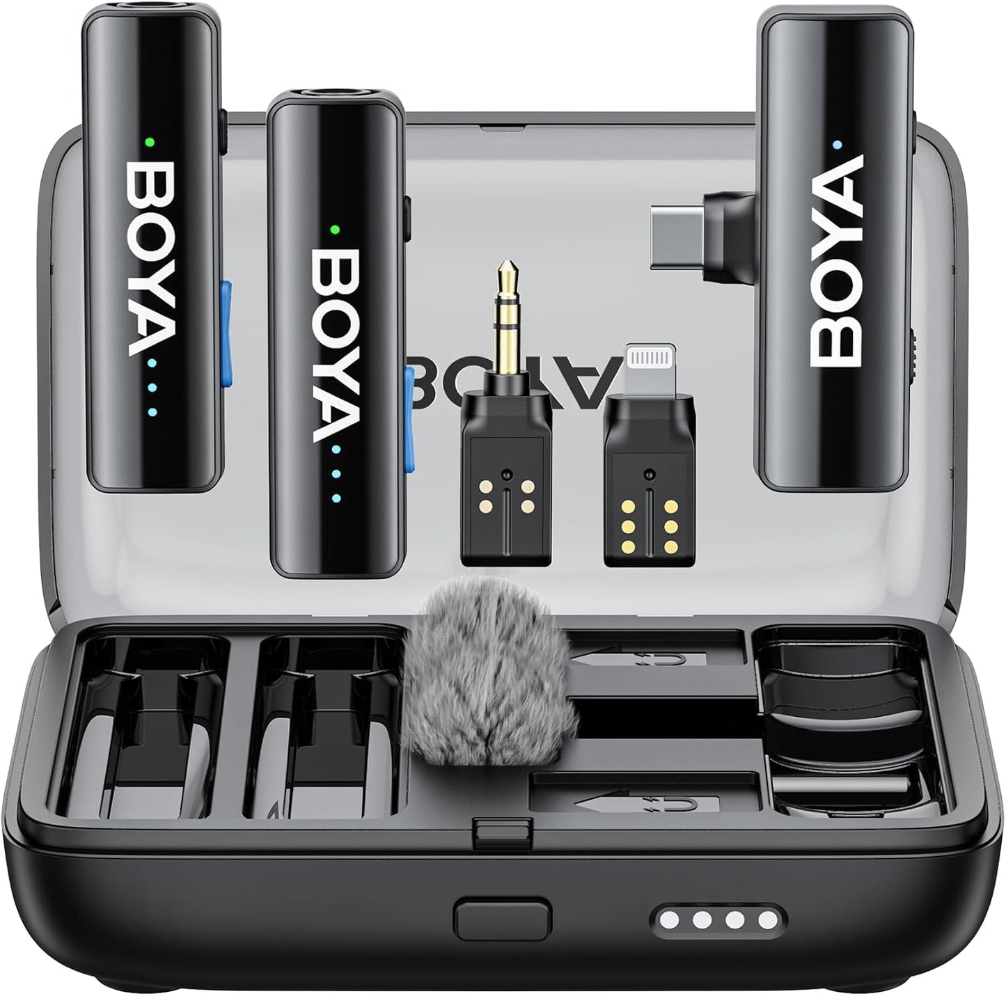 BOYA BOYALINK 2 Wireless Lavalier Microphone for iPhone Camera Android, Mini Lapel Micophone Wireless, 48 KHz 24 Bit, 6mm Mic, 1000ft, 30h Use, Noise Cancelling, Clip on Mic USB-C/Lightning/3.5mm TRS