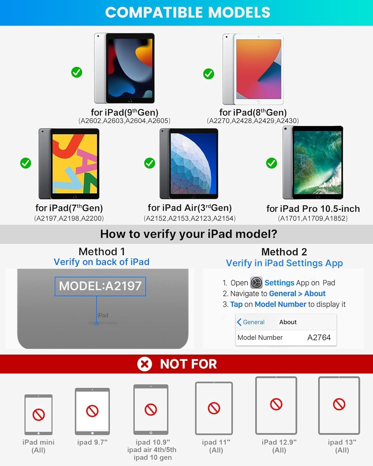 Touch for iPad 9th/8th/7th Generation Case with Keyboard 10.2 Inch, Multi-Touch Trackpad, 7 Color Backlit, Detachable Magnetic Folio Cover with Pencil Holder for iPad Air 3rd Gen/iPad Pro 10.5" Black