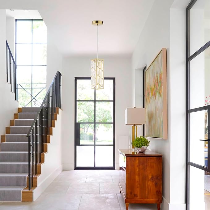 Brass Pendant Lights Modern Pendant Light Fixture, Mini Crystal Pendant Ceiling Light, Pendant Light for Kitchen Island, Dinning Room, Bedroom, Kitchen Sink Lighting (2-Pack)