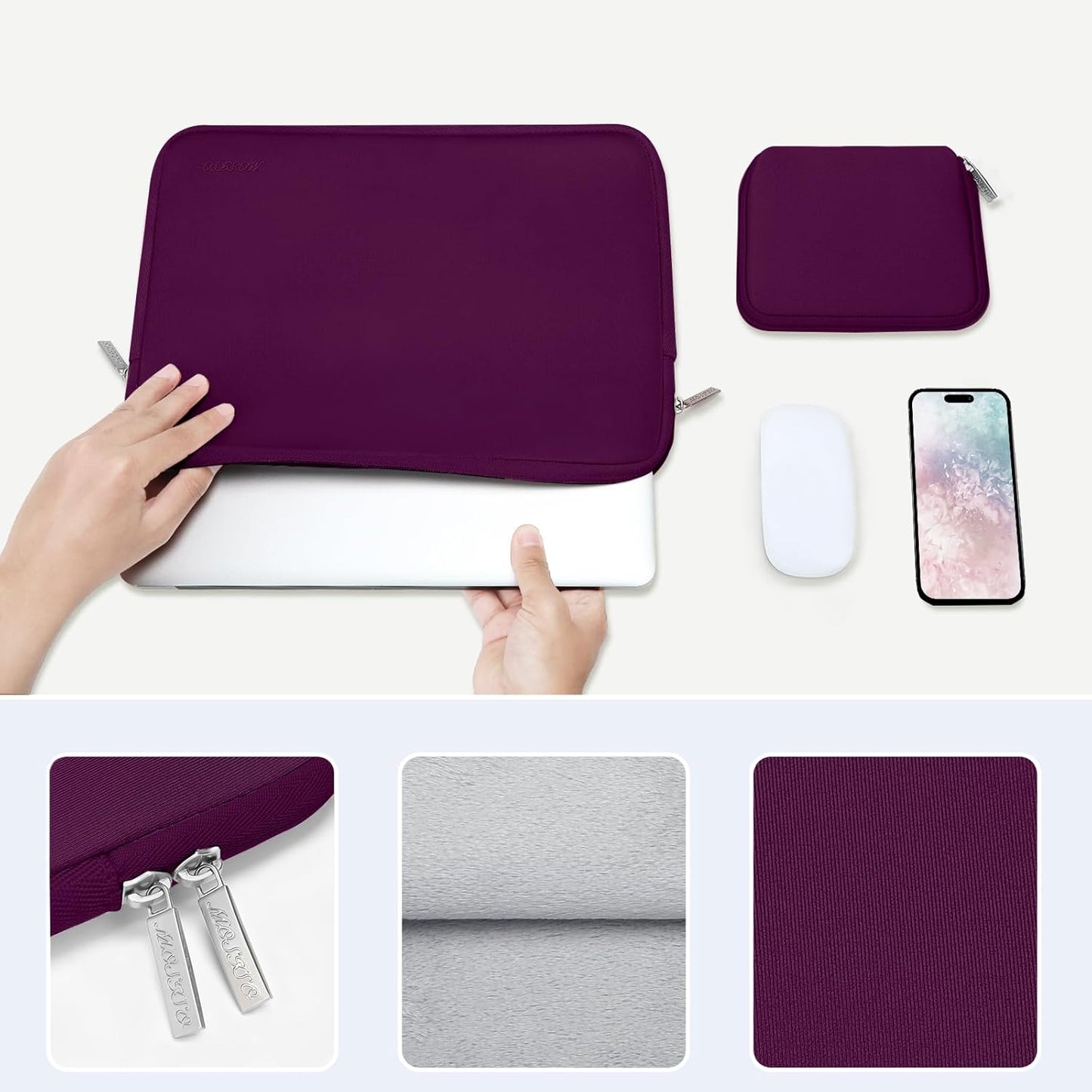 MOSISO Laptop Case 13.3 inch, 13-13.3 inch Laptop Sleeve Bag Compatible with MacBook Air/Pro 13 / Pro 14, HP Dell ASUS Lenovo Notebook, Neoprene Computer Sleeve Bag with Small Case, Magenta Purple