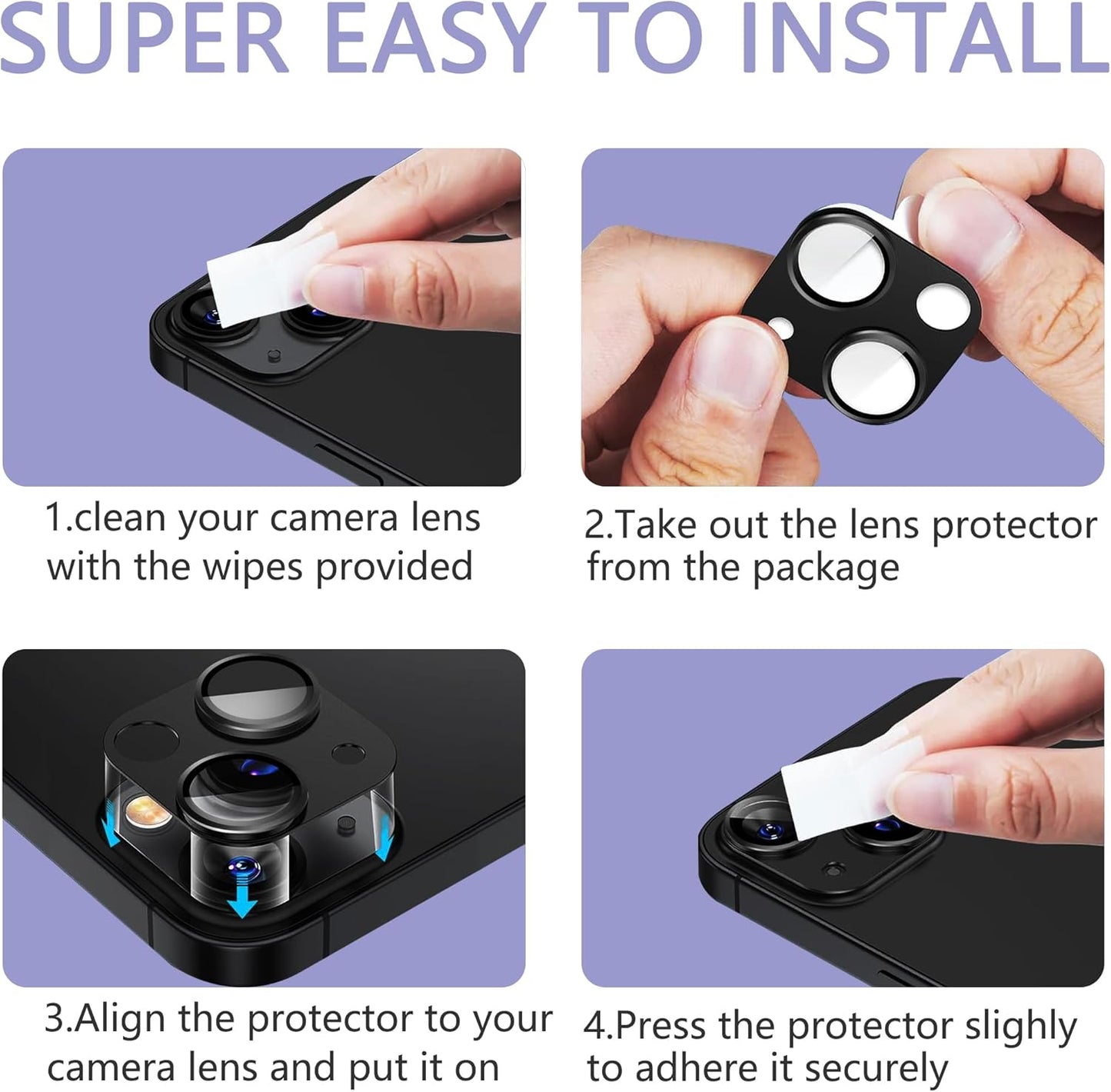 2 Pack Camera Lens Protector for iPhone 14 / iPhone 14 Plus,[Not Easy to Breakn ] AR Tempered Glass Strong Adsorption Metal Camera Cover Screen- black