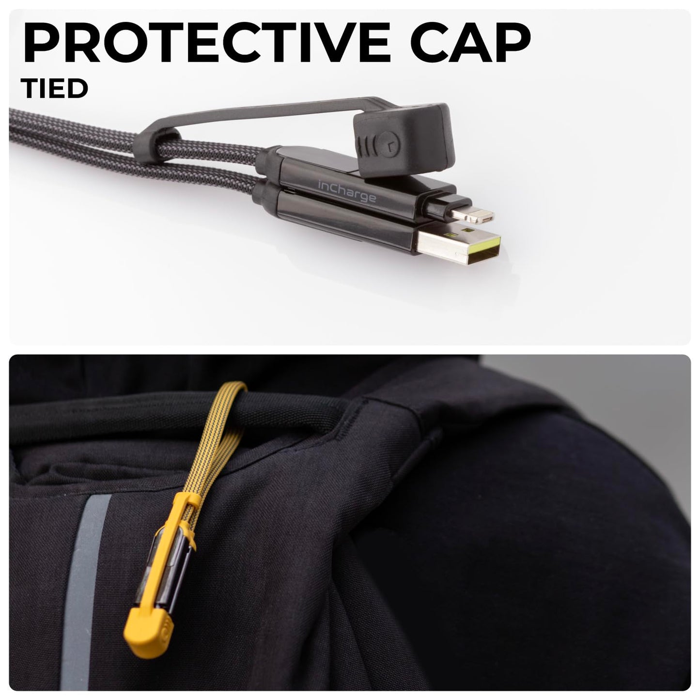 Rolling Square inCharge XL 6-in-1 Multi Charging Cable, Portable USB and USB-C Cable with 100W Ultra-Fast Charging Power, 1 Ft/0.3m, Urban Black