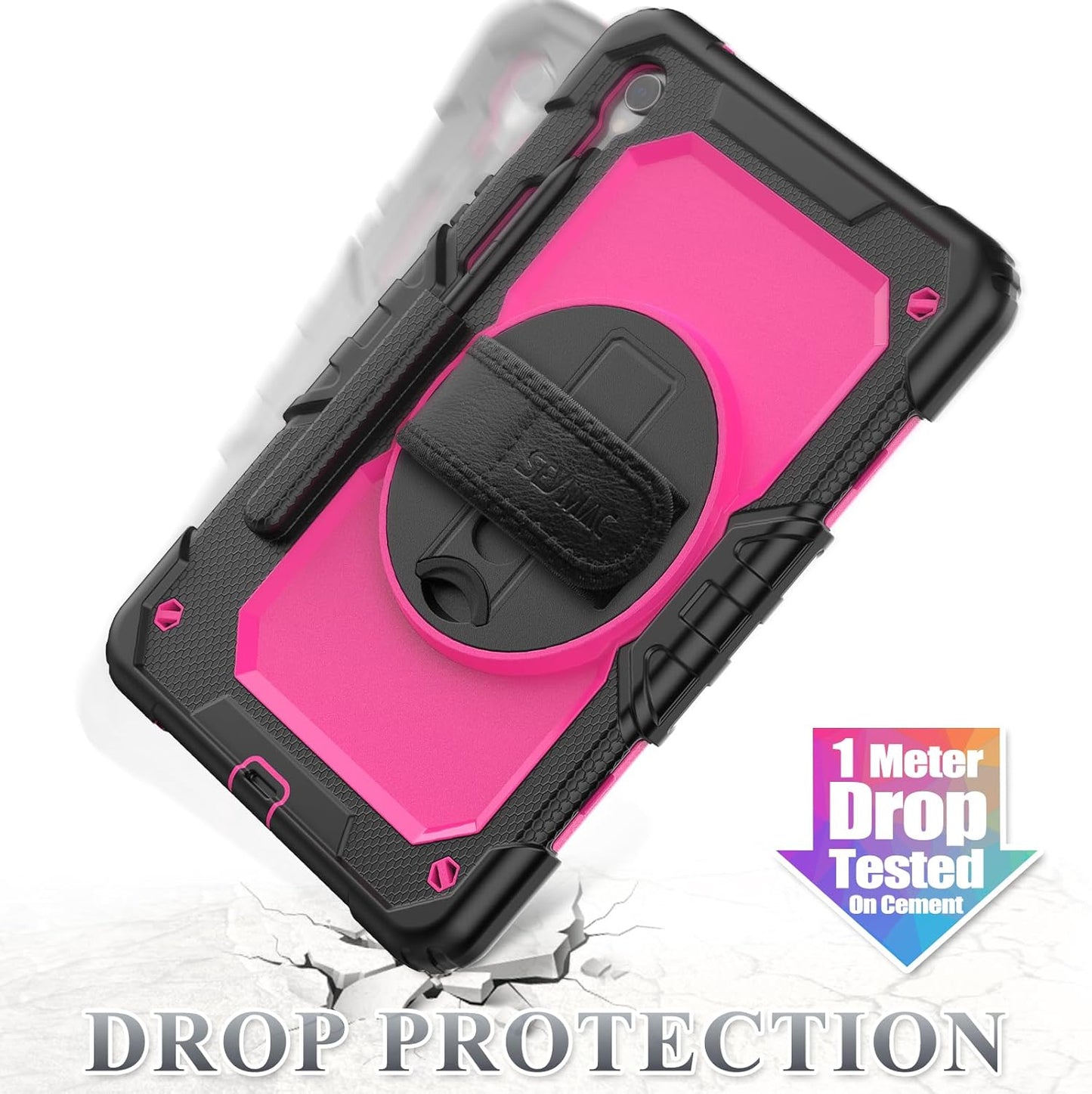 SEYMAC stock Case for Samsung Galaxy Tab S10 FE / S9 / S9 FE 5G Tablet Case Protective with Screen Protector, Pencil Holder, 360 Rotate Stand, Hand Strap, Shoulder Strap, Pink1