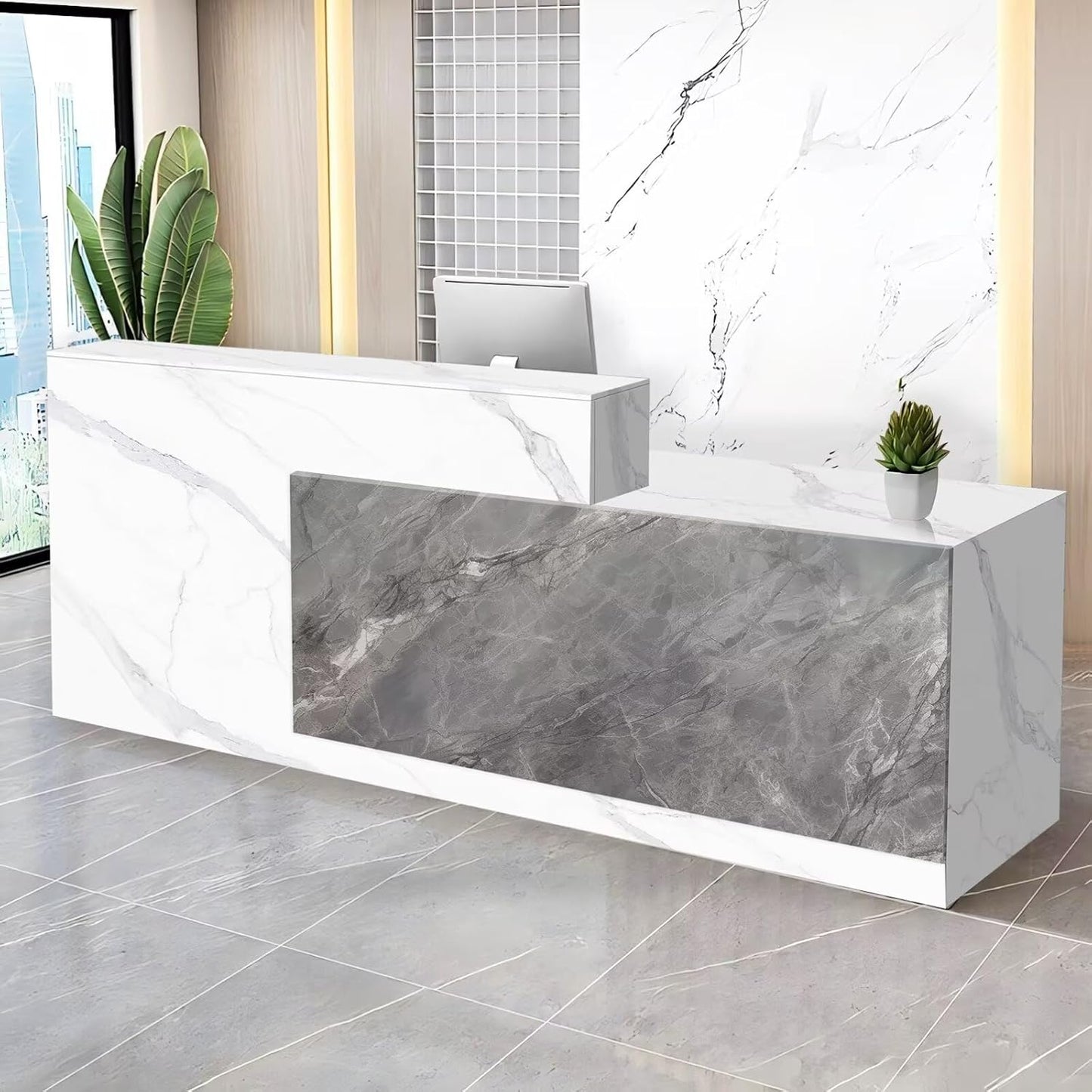 Reception Desk with Counter Modern Checkout Counter with Lockable Drawer Keyboard Tray Receptionist Desk for Office Salon Reception Table F Right 47inch/120cm