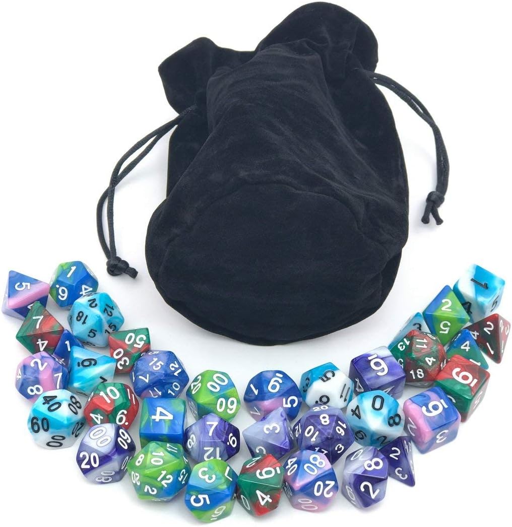 Dice Set for Dungeons&Dragons, DND, RPG Games, Polyhedral Dice Set, Assorted Dice Set, 35 Total, 5 Sets with Drawstring dice Pouch