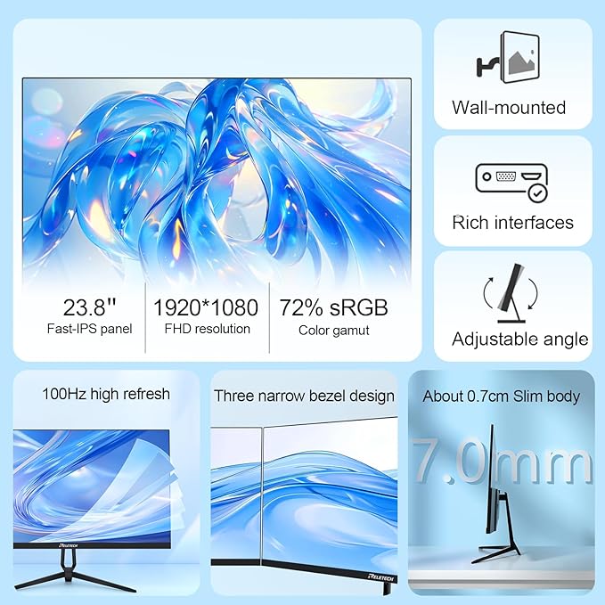 23.8-inch Full HD(1920 x 1080) Gaming Office Monitor,100Hz Fast-IPS Panels Computer Monitor, VESA 75 * 75mm Compatible, 100% sRGB, HDMI & VGA Ports（ R23 Pulse）