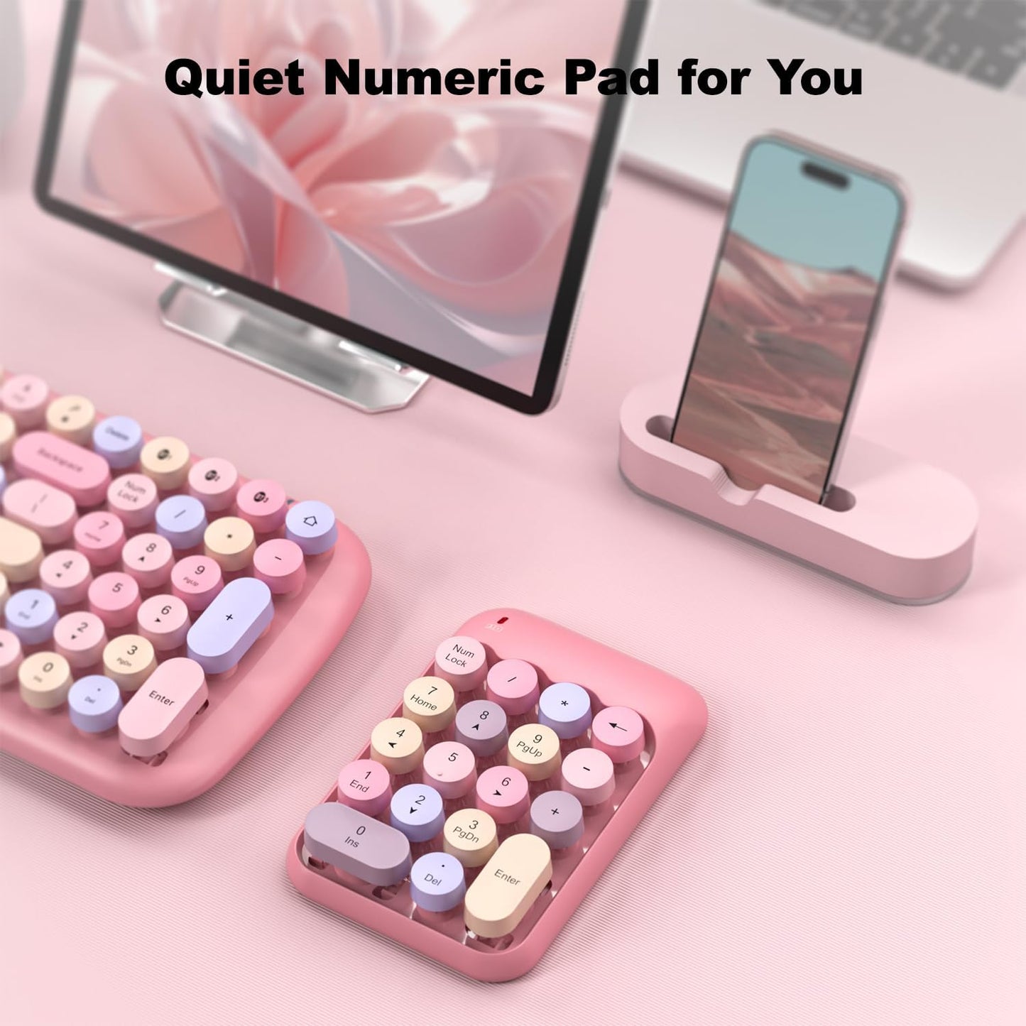 MOFII Wireless Number Pads - Pink Numeric Keypad 18 Keys USB 2.4G Round Keycap Colorful Extensions Keypads, Financial Accounting Portable Numpad 10 Key for Laptop/PC/Notebook/Surface Pro