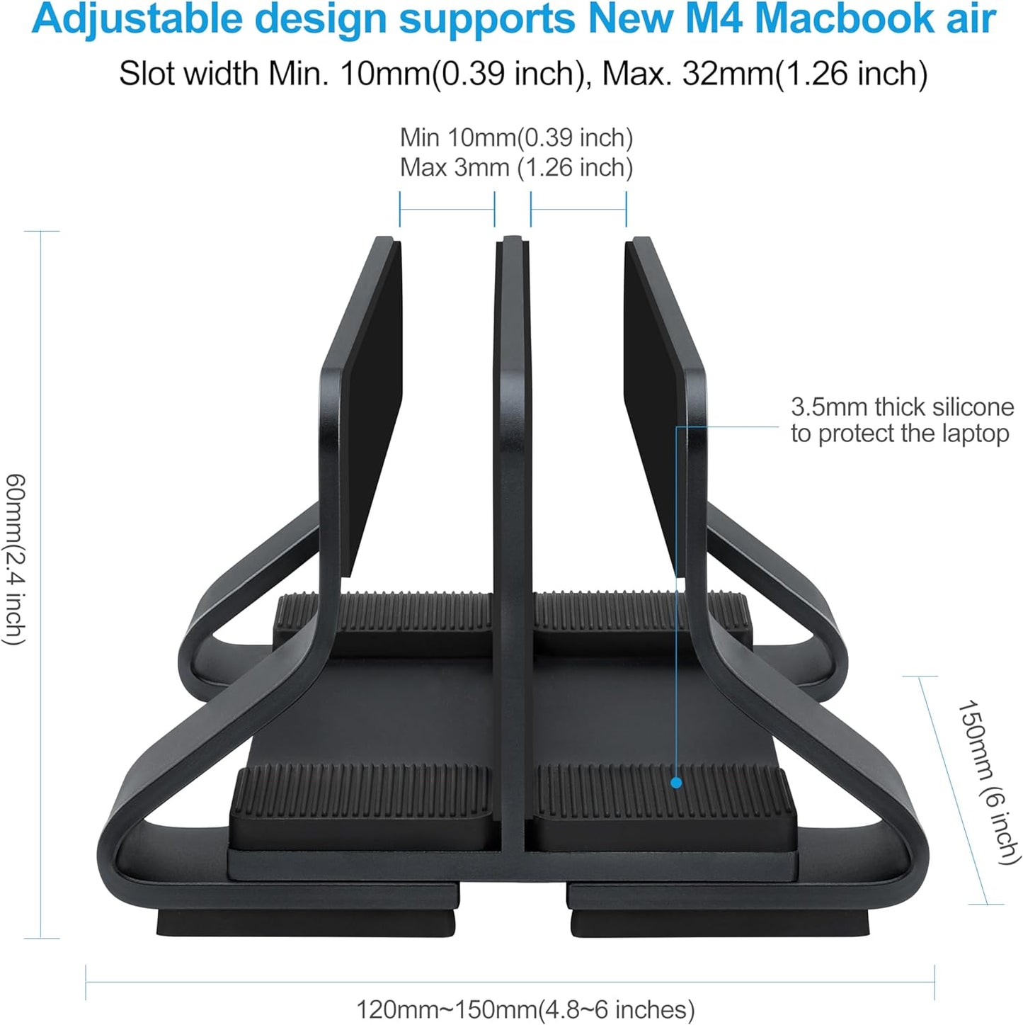 Aluminum Dual Vertical Laptop Stand Dock Holder, Supports 2 Devices, Adjustable Slot Width 15-36mm, Space-Saving Upright Storage for MacBook and Laptops