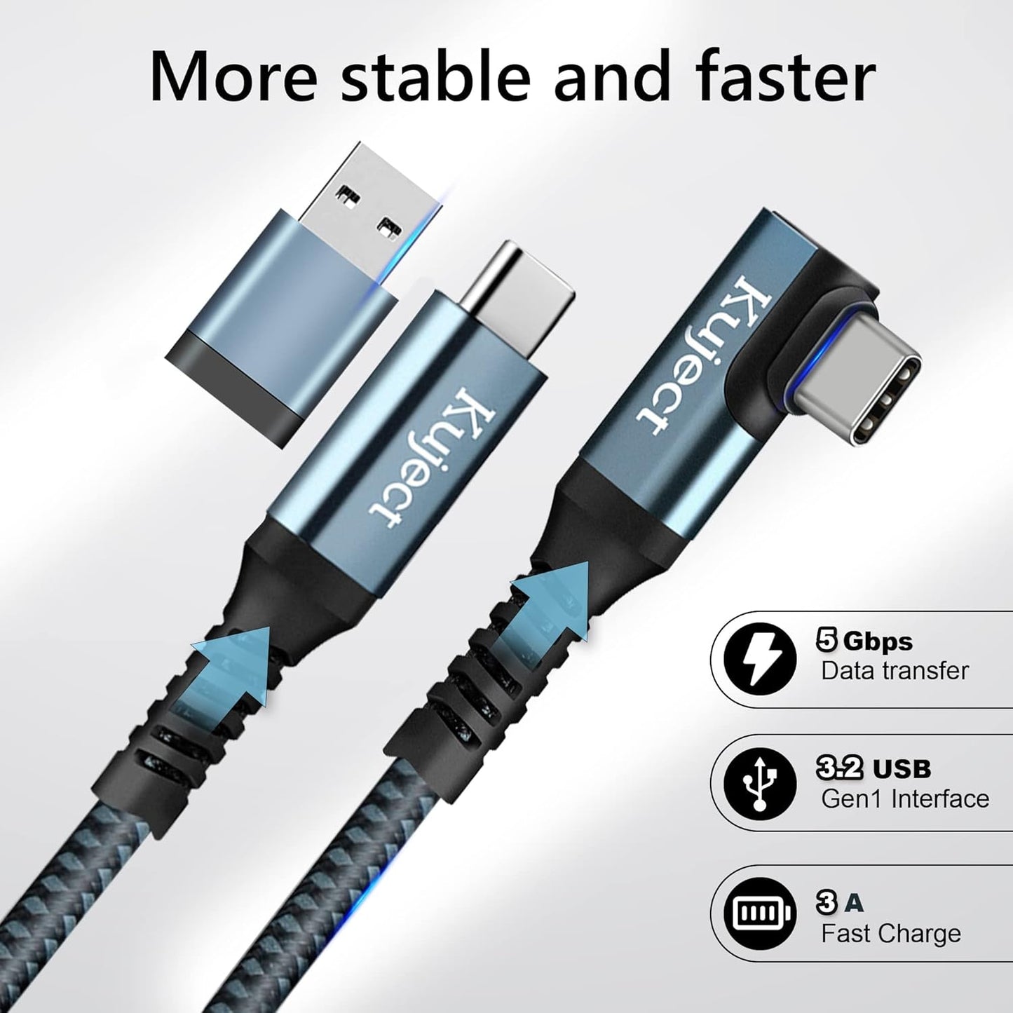 Kuject Link Cable 16FT Compatible for Quest 3S/3, Quest 2/Pro, Pico 4, Nylon Braided Accessories for Rift S/Steam VR Games, USB 3.0 Type C to C High Speed Data Transfer Charging Cord for Gaming PC