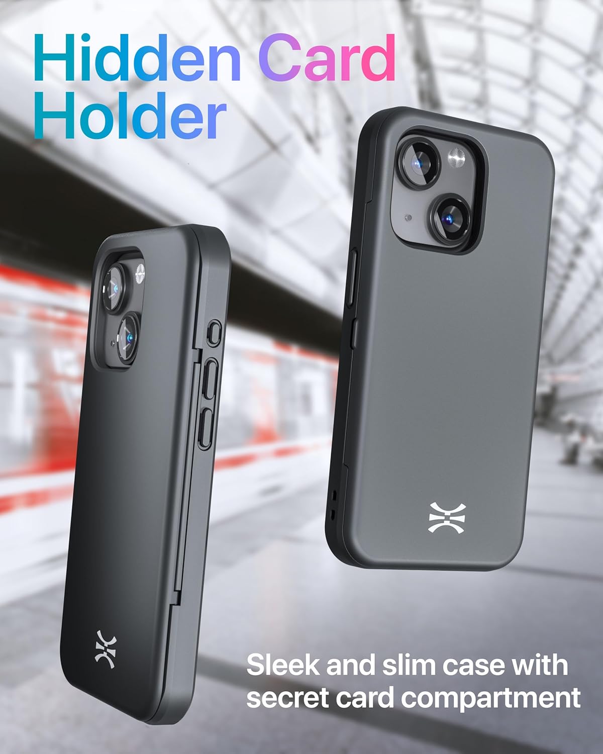 TORU CX Slim for iPhone 15 Case Wallet | Protective Shockproof Heavy Duty Cover with Hidden Card Holder & Card Slot | Mirror & Wrist Strap Included - Black