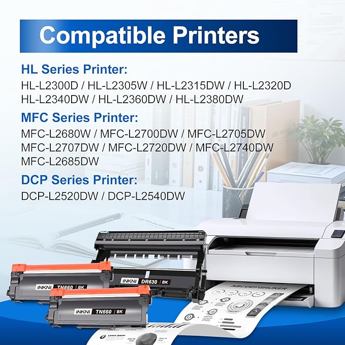InkNI Compatible DR630 Drum TN660 Toner Cartridge Replacement for Brother DR630 TN660 TN630 High Yield Compatible for Brother HL-L2300D L2540DW L2320D L2360DW L2380DW L2700DW Printer (Black, 3-Pack)
