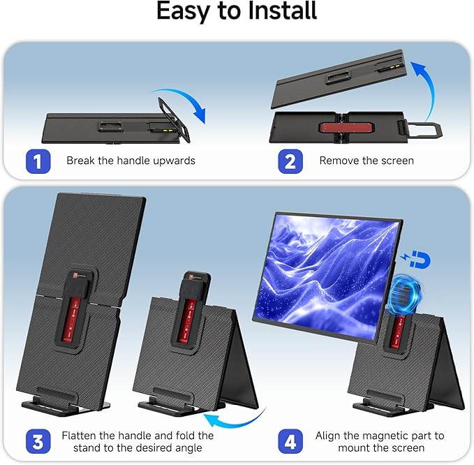 Large Portable Monitor 24 inch - 1080P FHD 100Hz Travel Monitor, 125% sRGB IPS Laptop Screen Extender, VESA Compatible, Height Adjustable Detachable Stand with USB-C HDMI for Work Gaming Office Home