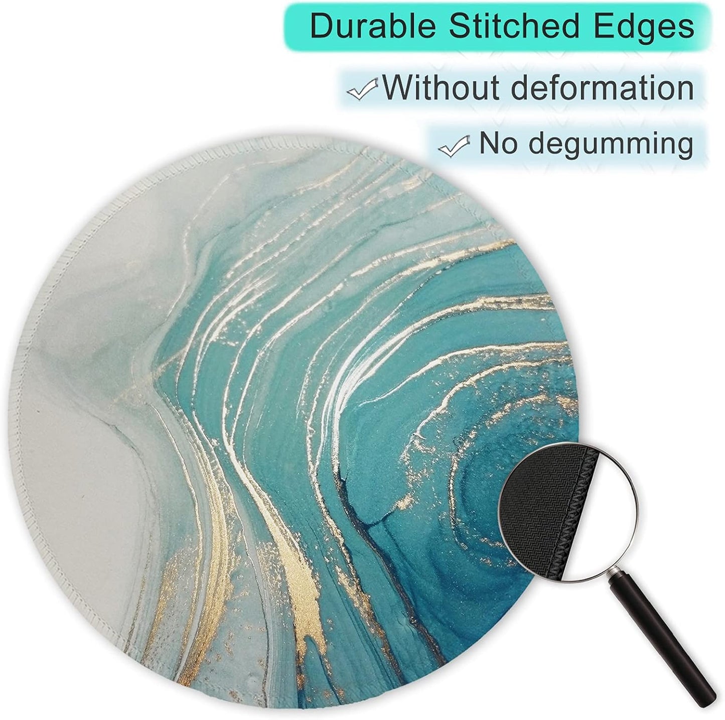 ITNRSIIET Round Mouse Pad with Stitched Edge Premium-Textured Waterproof Non-Slip Rubber Base Desktop Protection Mat Diameter 8.7 inches, Annual Ring Marbling