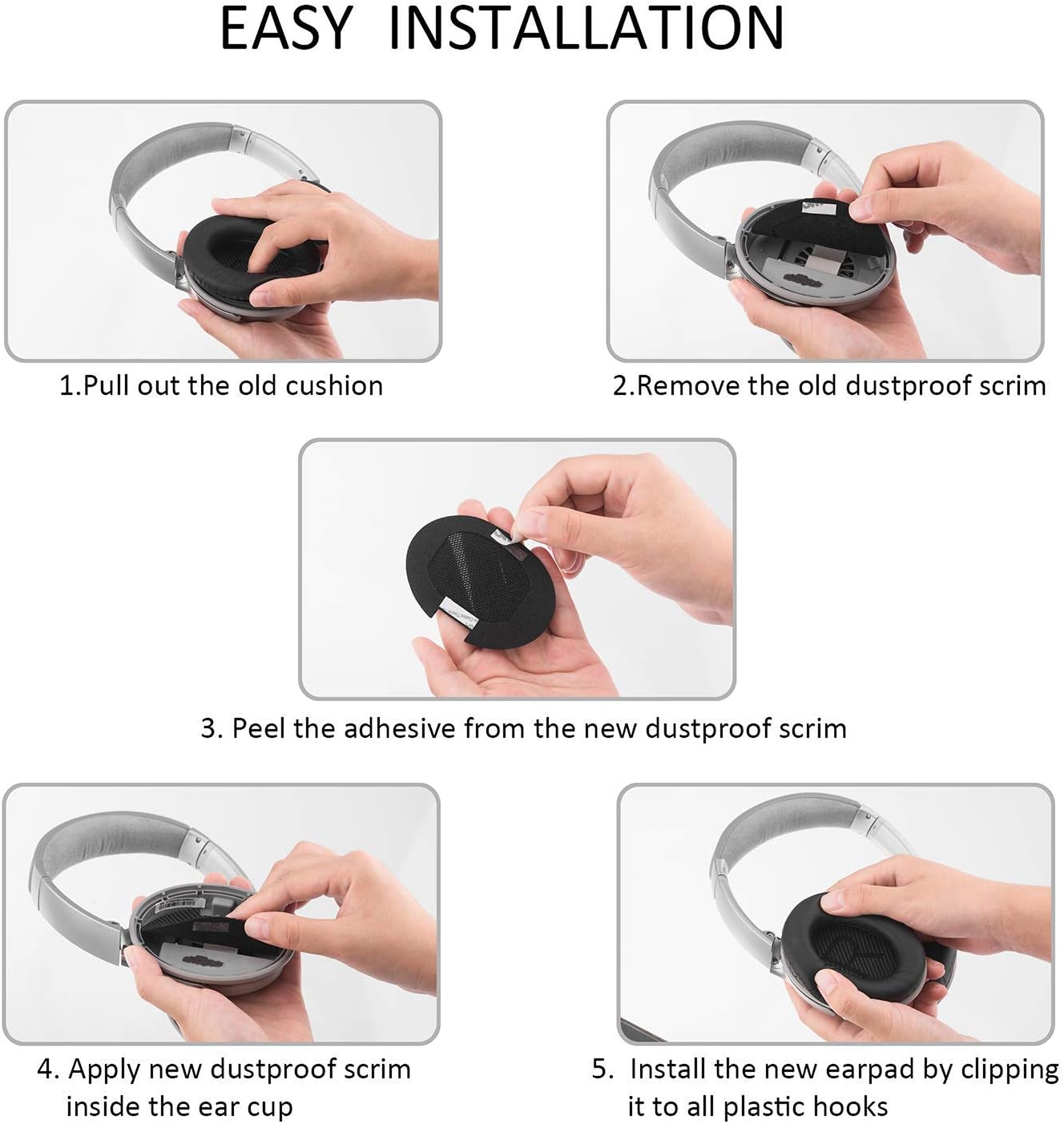 QC35 Headphones Replacement Ear Pads - QC35,QC35ii Replacement Earpads Cushion - Compatible with Bose Quiet Comfort35,QC45,QC25,QC35ii,QC15,AE2,AE2i-Comfortable & Durable（Black）