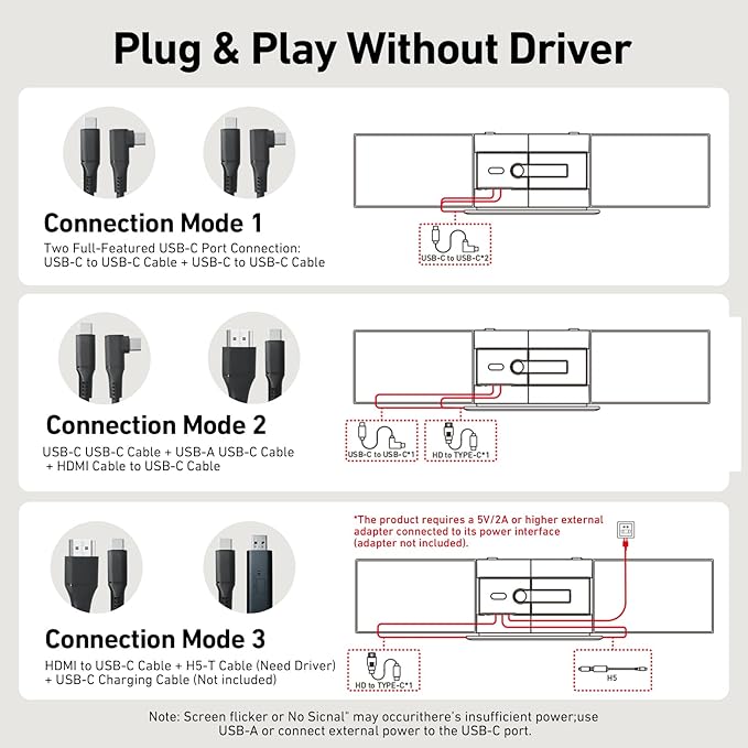Vixtan 2.2lb Ultra-Light Laptop Screen Extender, 14" Triple Portable Monitor for Laptop, Ultra-Thin 1080P FHD Monitors for 13.3-17.3" Laptops, Triple Monitor Extended for Windows/Mac/Chrome