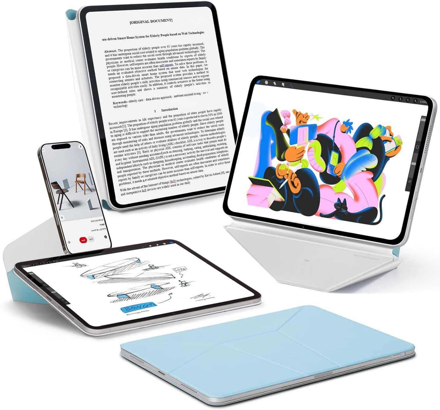 MOFT Dynamic Folio Case for iPad Pro 12.9 -inch (6th/5th/4th Generation, 2022/2021/2020), Silm Magnetic Stand Case with 20+ Viewing Angles, Auto Wake/Sleep, Ultra Thin, Soothing Mist x Misty Cove