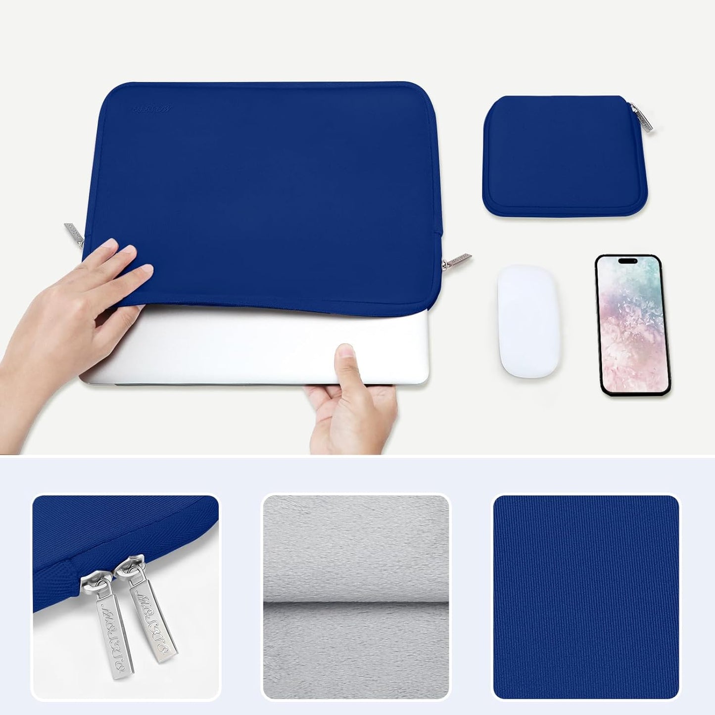 MOSISO Laptop Case 13.3 inch, 13-13.3 inch Laptop Sleeve Bag Compatible with MacBook Air/Pro 13 / Pro 14, HP Dell ASUS Lenovo Notebook, Neoprene Computer Sleeve Bag with Small Case, Royal Blue