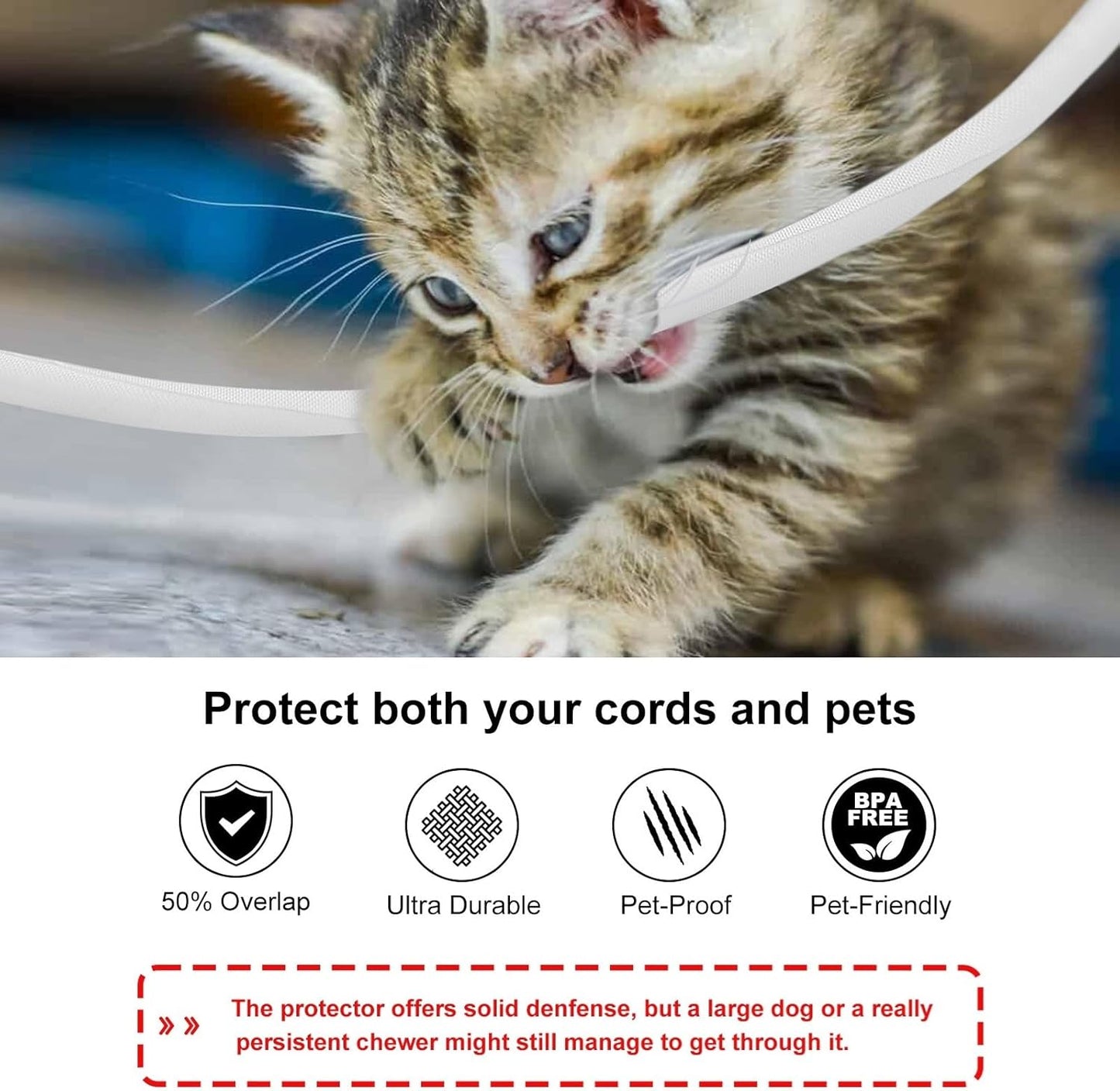 Secbolt Cord Protectors from Pets No Chew, 10ft - 3/8 inch Ultra Durable Cord Covers for Pets, Bite-Resistant Cable and Wire Protector for Cats, Dogs, Rabbits - White