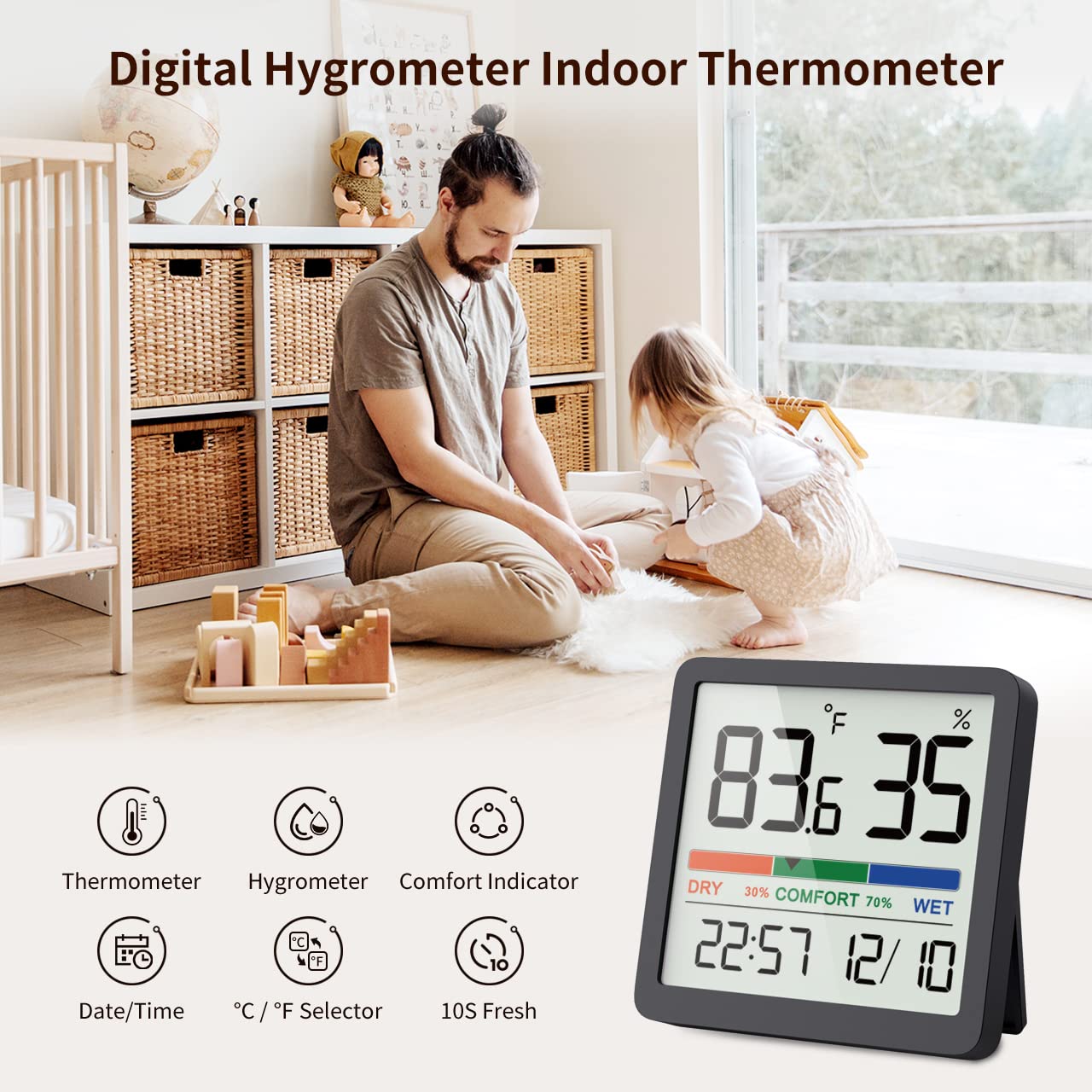 VOCOO Humidity Gauge Indoor Thermometer - Digital Indoor Humidity Sensor Room Thermometer with Temperature Humidity Monitor, Accurate Hygrometer Temp Meter for Home Greenhouse Wine Cellar (2 Pack)