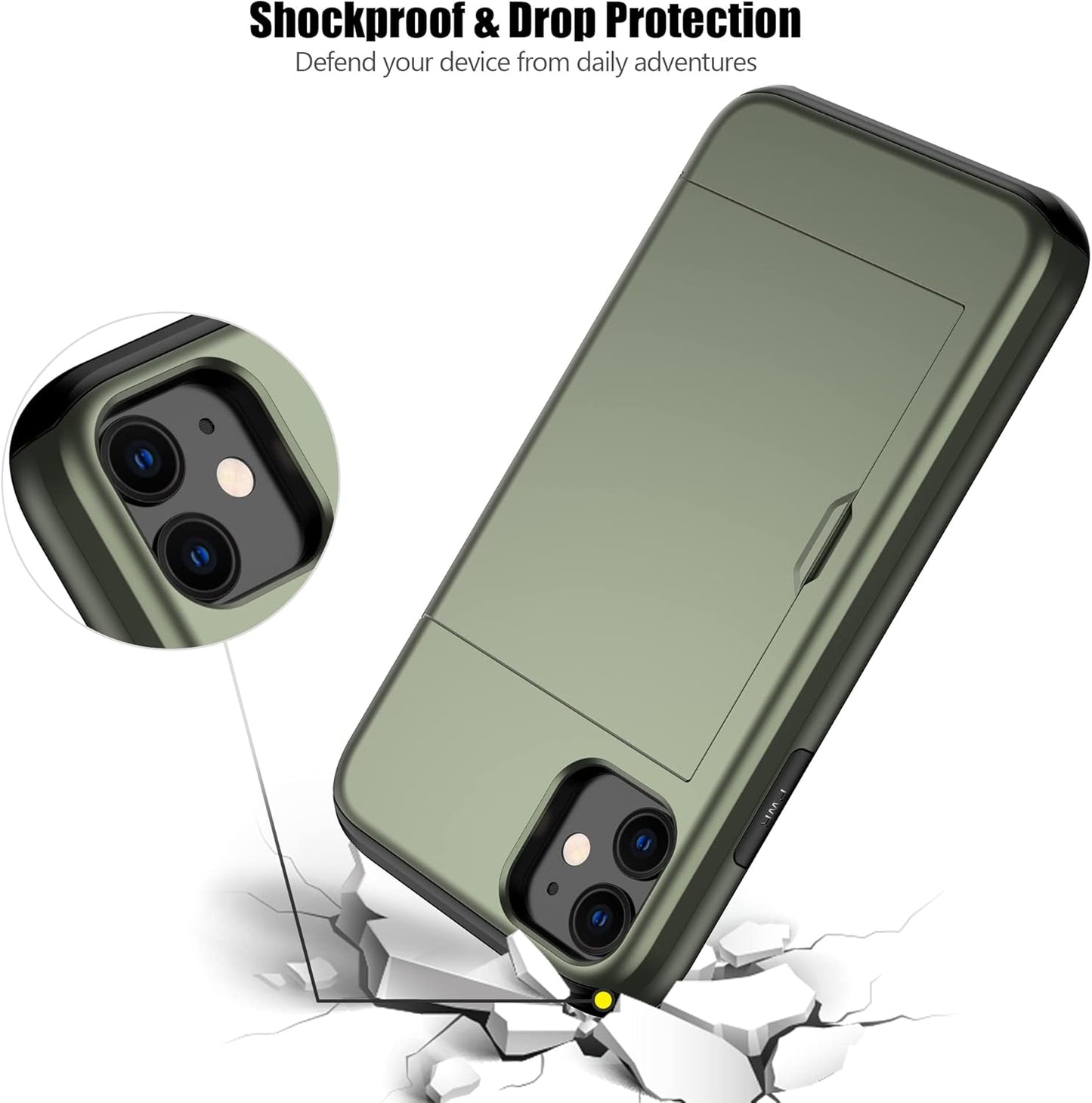 Nvollnoe for iPhone 11 Case with Card Holder Heavy Duty Protective Dual Layer Shockproof Hidden Card Slot Slim Wallet Case for iPhone 11 for Men&Women(Green)