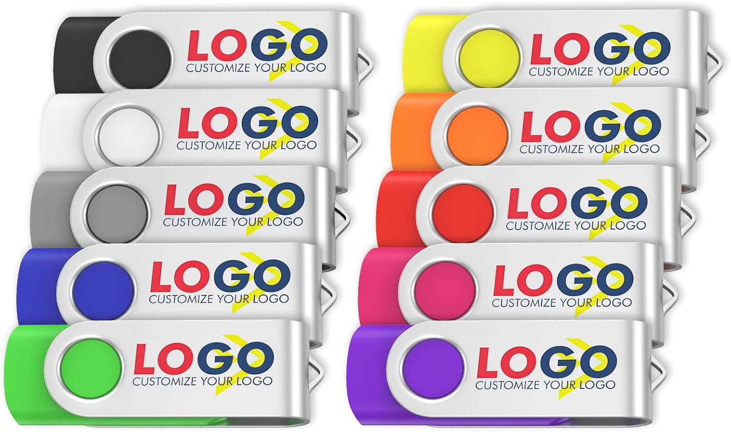 ABLAZE Personalized USB 2GB Flash Drive 10 Pack, USB 2.0 Custom Thumb Drives Personalized Pendrive Memory Stick (Mixcolors)