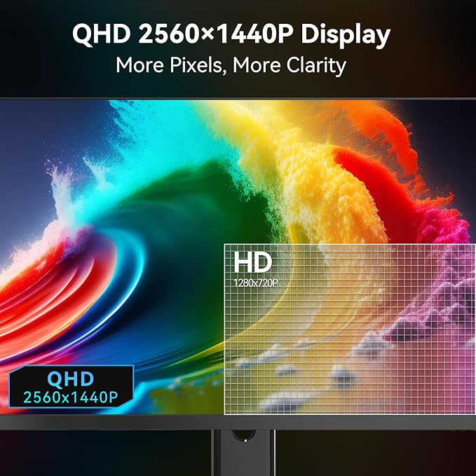 27 Inch QHD 2560x1440 IPS Computer Monitor, 100Hz, 2k Gaming Monitor, FreeSync, HDR10,HDMI,DP, USB VESA (100 x 100mm)