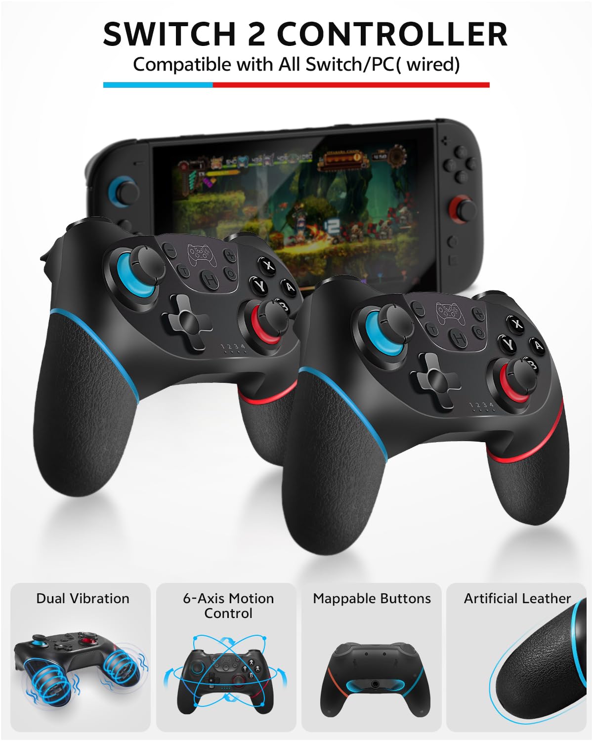 Switch 2 Accessories Bundle for Nintendo 17-in-1: 2 Pro Controllers, Dockable Carrying Case, Screen Protector, Thumb Grip for Joycon Console Protective Cover Shell Steering Wheel 2025 Switch2 Game Kit