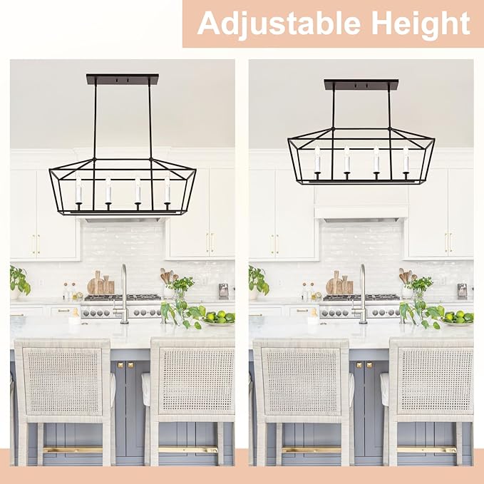 4-Light Kitchen Island Pendant Lighting Fixture, Farmhouse Dining Room Chandelier Over Table, Oil Rubbed Bronze & E12 Bulb Base